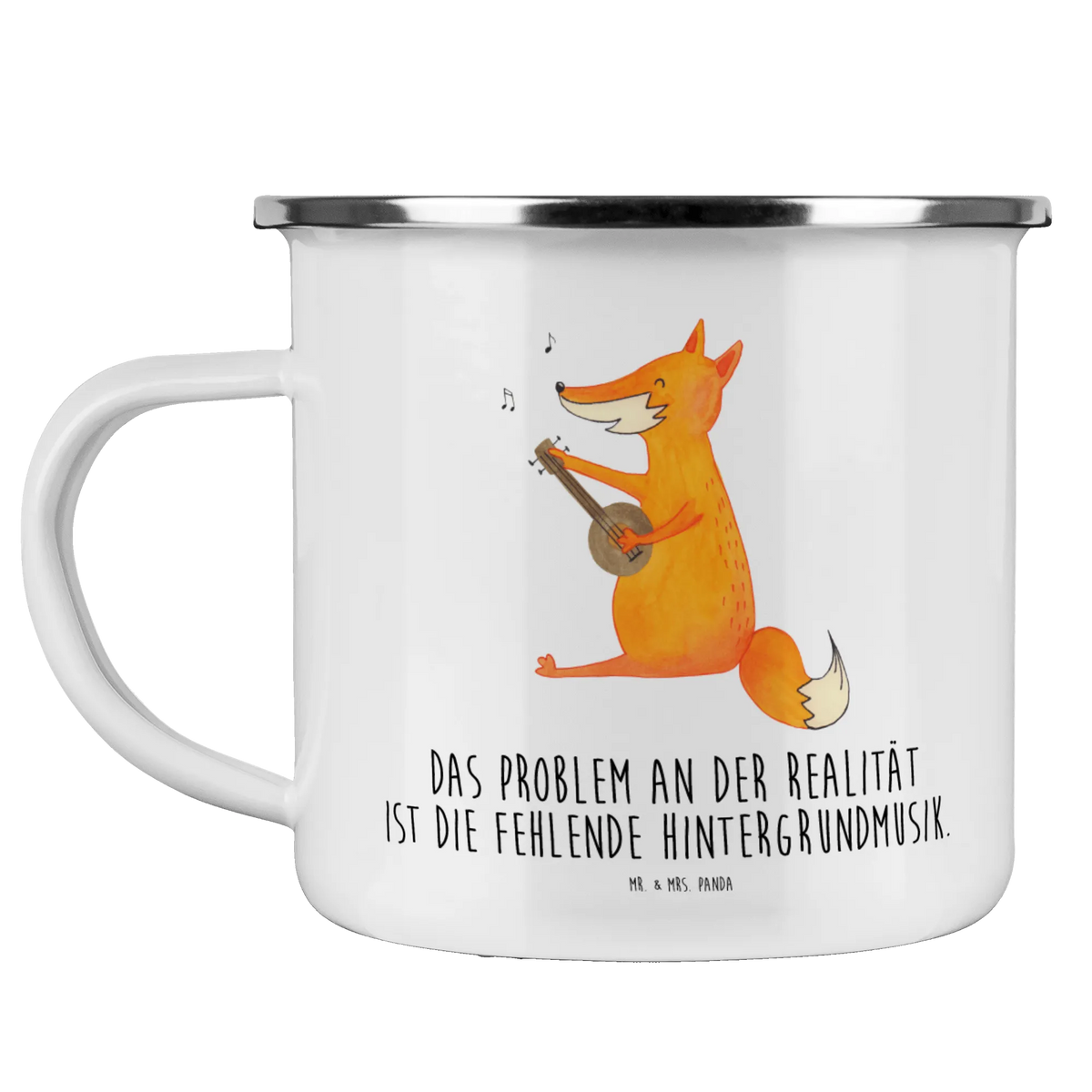 Enamel camping mug Fox guitar foxes, animal lover, clever as a fox, forest wildlife, singer, musician, guitar, gift musician, music saying
