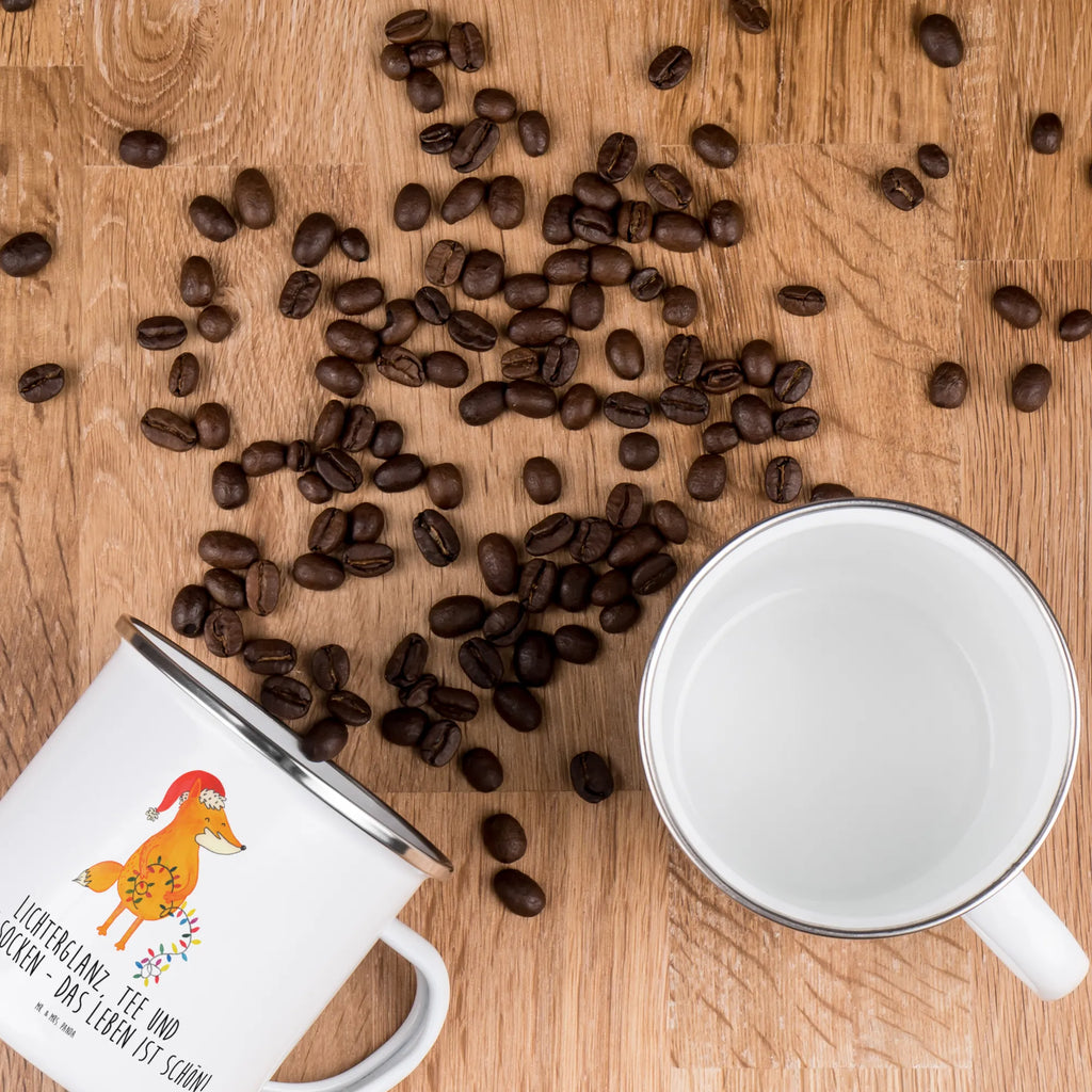 Kempingowy kubek emaliowany lis Boże Narodzenie Zima, Boże Narodzenie, dekoracje świąteczne, Mikołaj, Adwent, Wigilia, zimowy motyw