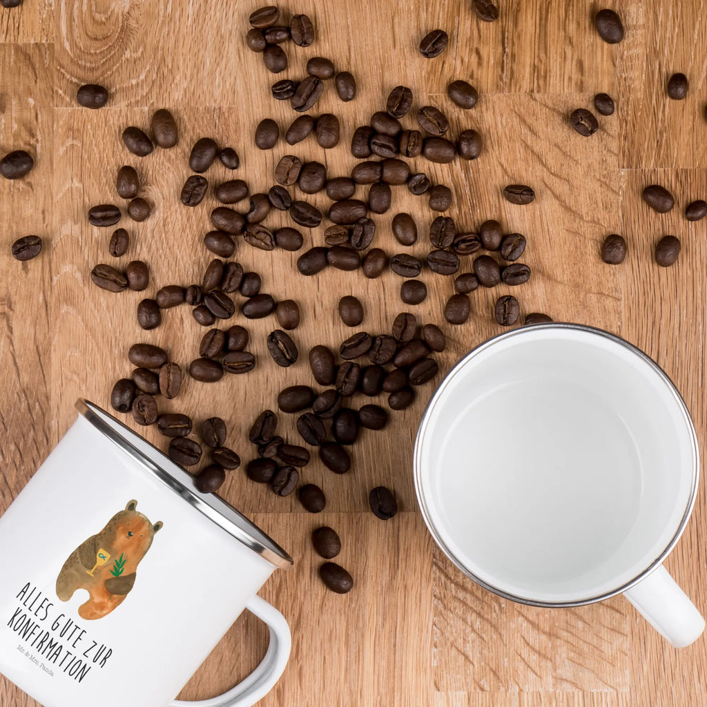 Enamel camping mug bear confirmation Pott, wandertasse, Campingtasse, emaillebecher, Becher, Reisebecher, metallbecher, Emaille Becher, Blechtasse, wanderbecher, Teebecher, Teetasse, reisetasse, Campingbecher, blechbecher, Emaille Tasse, Tasse Emaille, Trinkbecher, Kaffeebecher, Metalltasse, Kaffeetasse, becher emaille, Tasse, Emailletasse, Teddy, Bär, Teddybär, Gottesdienst, Konfirmation, Evangelisch, Kirche