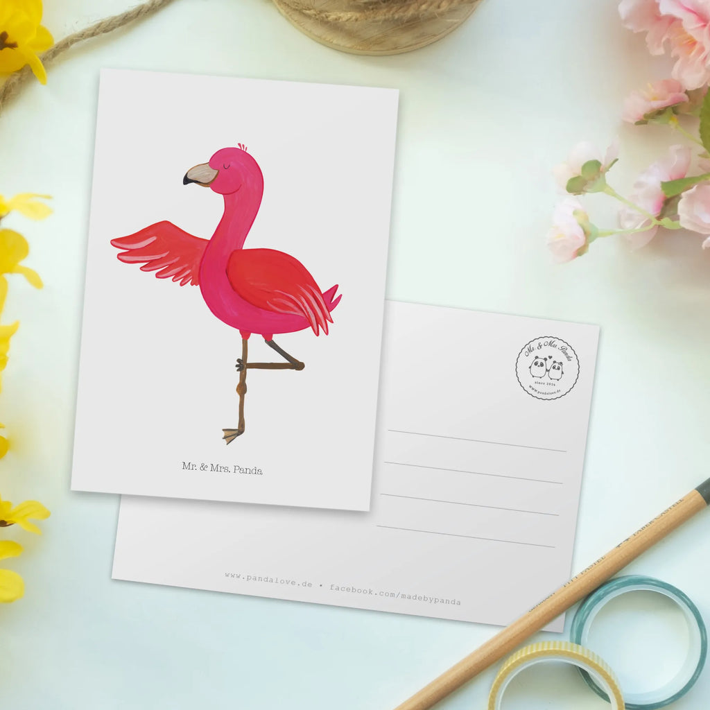 Pocztówka Flamingo joga einzelkarte, Fotokarte, Postkarten, Kunstkarten, Designkarte, Postkarte, spruchkarte, Grußkarte, Motivkarte, bildkarte, Ansichtskarten, kunstkarte, Ansichtskarte, Flamingo, Aufregen, Yoga-Übung, Namaste, Vogel, Ärger, Achtsamkeit, Tiefenentspannung, Entspannung, Yoga