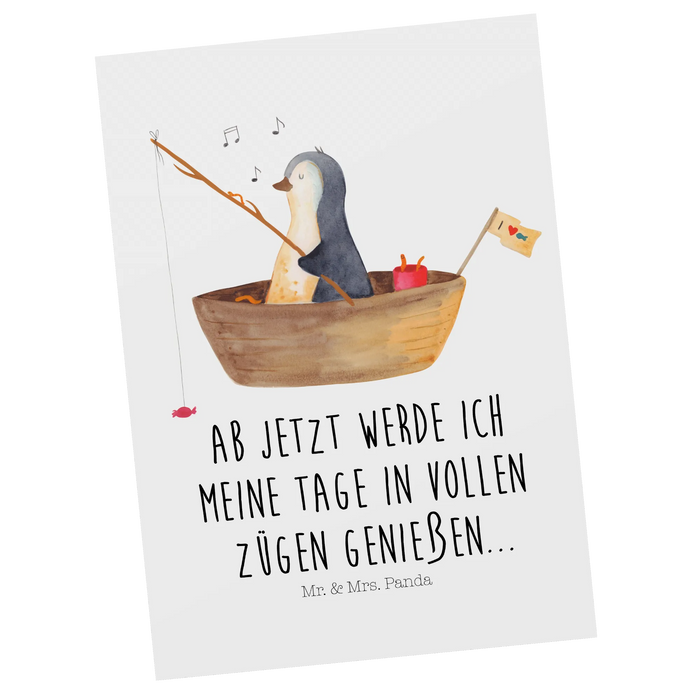 Postkarte Pinguin Angelboot