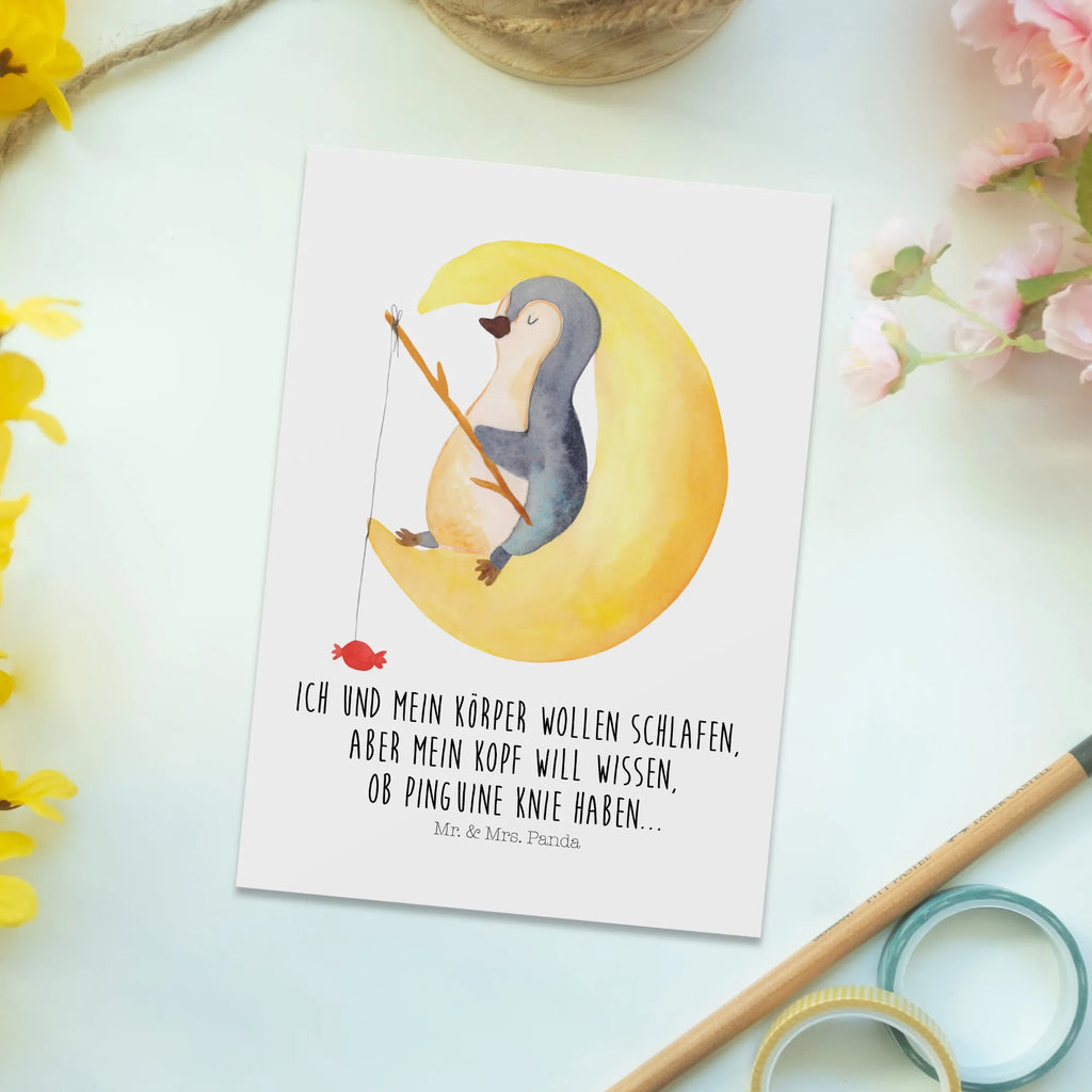 Pocztówka pingwin księżyc Motivkarte, Grußkarte, Kunstkarten, spruchkarte, kunstkarte, bildkarte, Postkarte, Fotokarte, Postkarten, Ansichtskarte, Designkarte, Ansichtskarten, einzelkarte, Pinguin, Gästezimmer, Pinguine, Schlafstörungen, Nachtruhe, Spruch, schlafen, Schlafzimmer, Einschlafen
