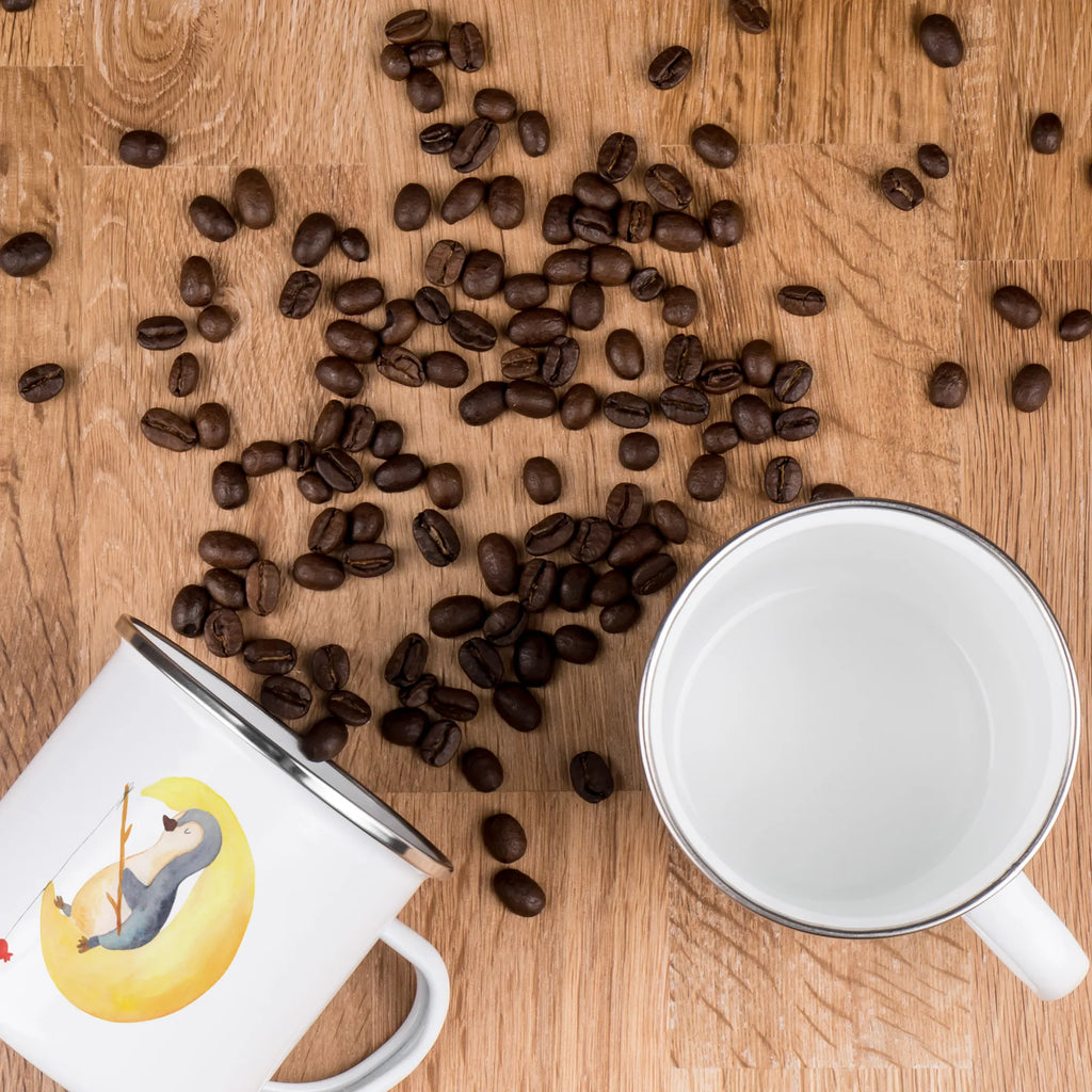 Enamel camping mug Penguin moon metallbecher, Emailletasse, Teetasse, reisetasse, Trinkbecher, Blechtasse, wandertasse, blechbecher, Emaille Becher, wanderbecher, becher emaille, Tasse, Emaille Tasse, Reisebecher, Tasse Emaille, Becher, Campingtasse, Campingbecher, Teebecher, emaillebecher, Kaffeebecher, Pott, Kaffeetasse, Metalltasse, Pinguin, Spruch, schlafen, Gästezimmer, Pinguine, Schlafstörungen, Einschlafen, Nachtruhe, Schlafzimmer