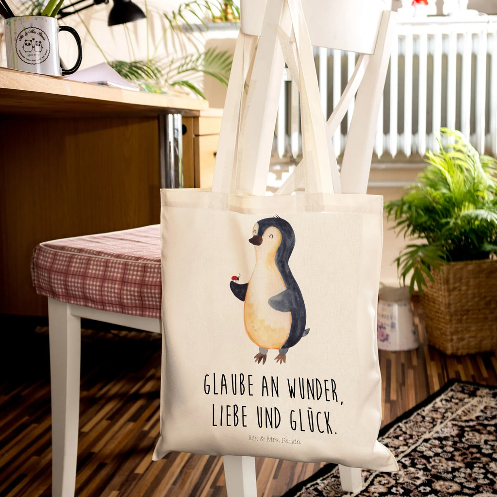 Tragetasche Pinguin Marienkäfer Stoffbeutel, Badetasche, Strandtasche, Schultertasche, Shopper, Einkaufstasche, Umhängetasche, Beutel, Tragetasche, Einkaufstüte, Laptoptasche, Beuteltasche, Tasche, Stofftasche, Jutebeutel, Jutetasche, Pinguin, Lebensfreude, Liebe, Glück, Marienkäfer, Wunder, Pinguine, Freude