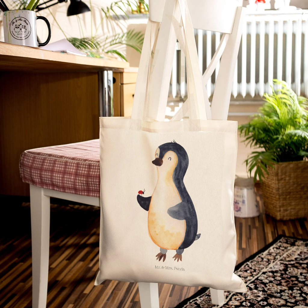 Tragetasche Pinguin Marienkäfer Stoffbeutel, Badetasche, Strandtasche, Schultertasche, Shopper, Einkaufstasche, Umhängetasche, Beutel, Tragetasche, Einkaufstüte, Laptoptasche, Beuteltasche, Tasche, Stofftasche, Jutebeutel, Jutetasche, Pinguin, Lebensfreude, Liebe, Glück, Marienkäfer, Wunder, Pinguine, Freude