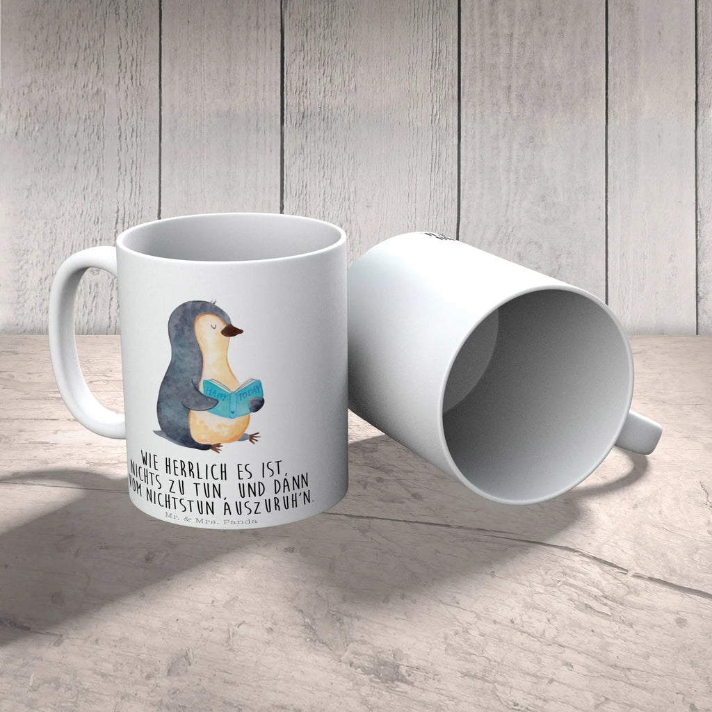Tasse Pinguin Buch Teetasse, Porzellantasse, Keramiktasse, Geschenktasse, Tasse mit Zitaten, Kaffeetasse, Tasse, Bürotasse, Tasse mit Motiven, Pinguin, Bücherwurm, Lesen, Ferien, Freizeit, Nichtstun, Buch, Urlaub, Pinguine, Faulenzen