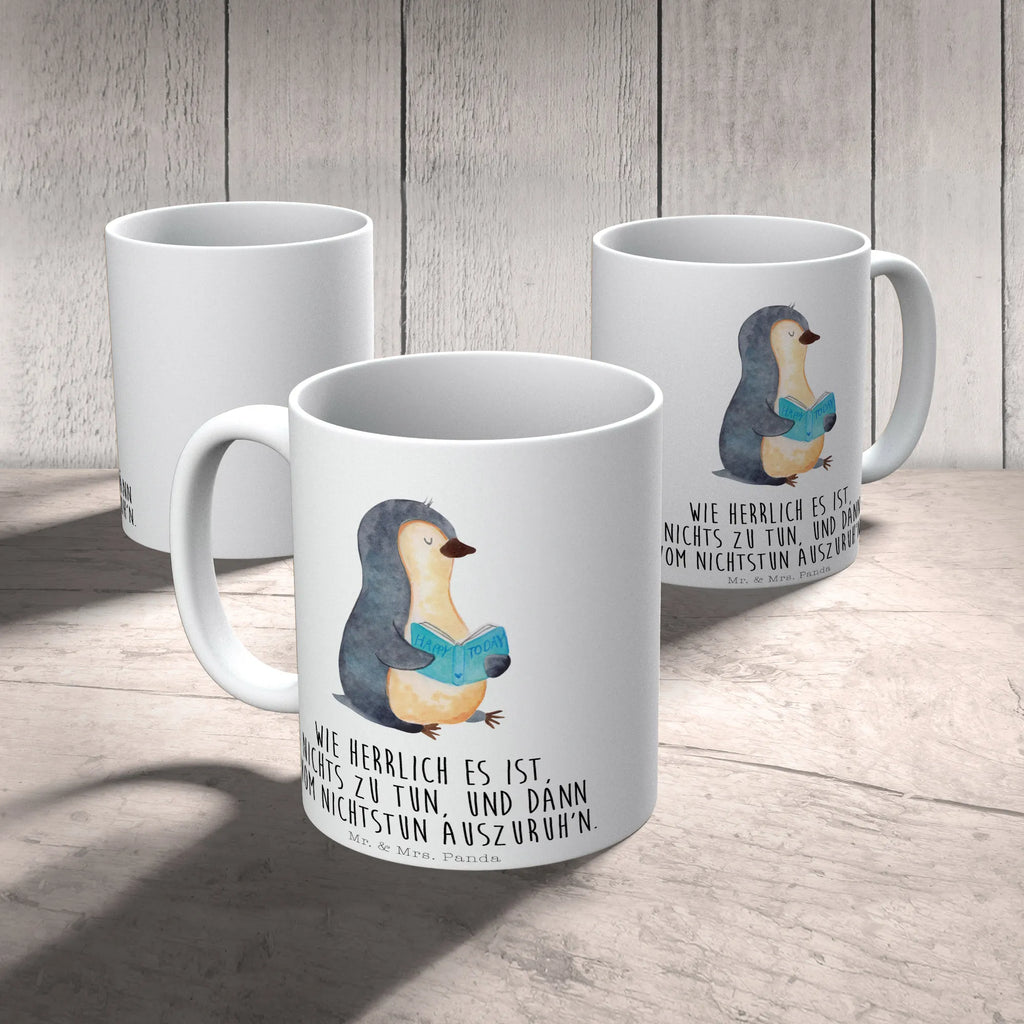Tasse Pinguin Buch Teetasse, Porzellantasse, Keramiktasse, Geschenktasse, Tasse mit Zitaten, Kaffeetasse, Tasse, Bürotasse, Tasse mit Motiven, Pinguin, Bücherwurm, Lesen, Ferien, Freizeit, Nichtstun, Buch, Urlaub, Pinguine, Faulenzen