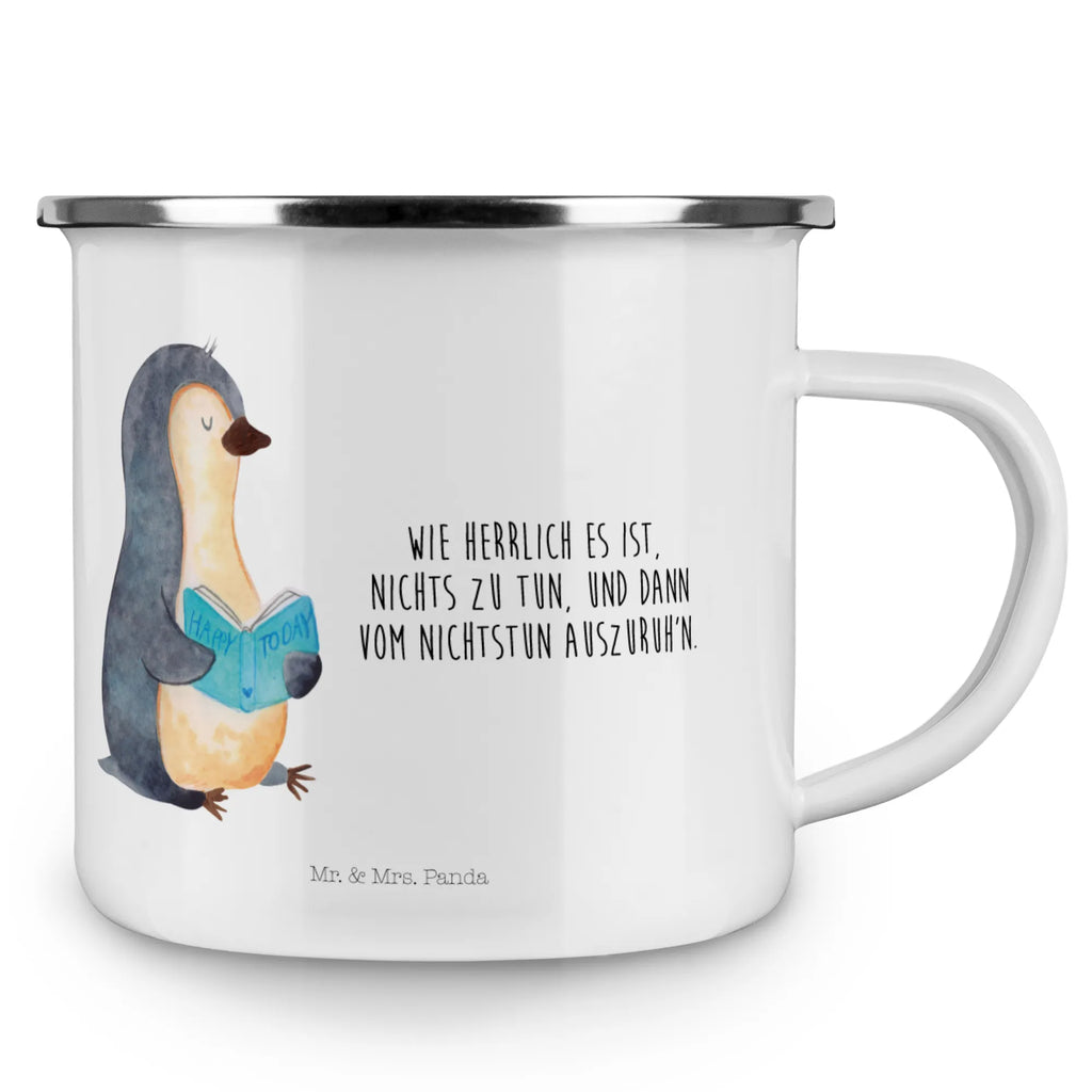 Camping Emaille Tasse Pinguin Buch Metalltasse, Tasse, wanderbecher, Kaffeebecher, wandertasse, Emaille Becher, reisetasse, Campingbecher, Campingtasse, Blechtasse, Tasse Emaille, Emailletasse, Teebecher, Reisebecher, Trinkbecher, Teetasse, blechbecher, metallbecher, Becher, emaillebecher, Pott, becher emaille, Kaffeetasse, Emaille Tasse, Pinguin, Lesen, Ferien, Urlaub, Freizeit, Faulenzen, Bücherwurm, Buch, Nichtstun, Pinguine
