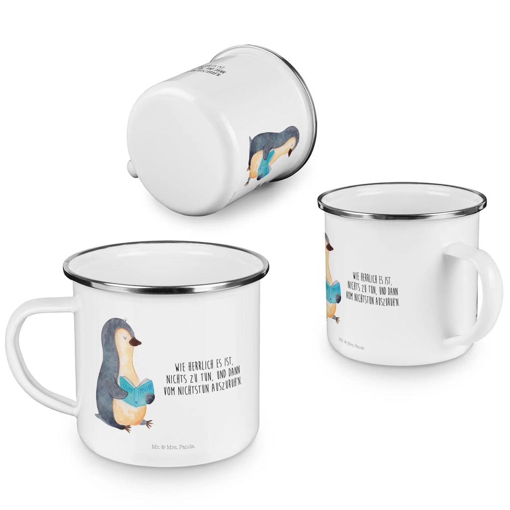 Camping Emaille Tasse Pinguin Buch Metalltasse, Tasse, wanderbecher, Kaffeebecher, wandertasse, Emaille Becher, reisetasse, Campingbecher, Campingtasse, Blechtasse, Tasse Emaille, Emailletasse, Teebecher, Reisebecher, Trinkbecher, Teetasse, blechbecher, metallbecher, Becher, emaillebecher, Pott, becher emaille, Kaffeetasse, Emaille Tasse, Pinguin, Lesen, Ferien, Urlaub, Freizeit, Faulenzen, Bücherwurm, Buch, Nichtstun, Pinguine