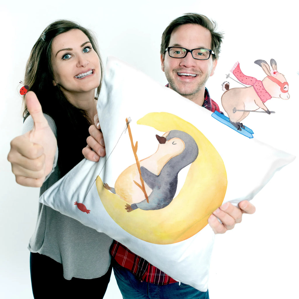 Cushion Penguin moon sofa, cushion, fluffy, bed, pillow case, bedroom, 40x40, couch, soft, 40 x 40, pillows, pad, settee, Pillow, Penguin, North Pole, Winter, Penguins, insomnia, guest room, sleep, night's rest, saying, penguins, falling asleep