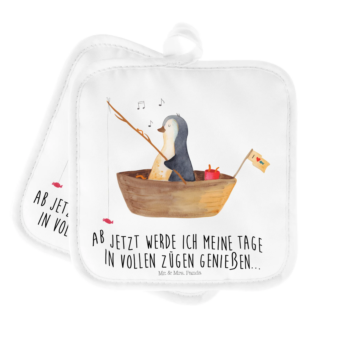 2er Set Topflappen  Pinguin Angelboot Topflappen 2er Set, Doppel Topflappen, topfhalter, Topflappen, Ofenlappen, 2er Set Topflappen, Topflappen im Doppelpack, Zwei Topflappen, Topflappenset, Kochlappen, Topfuntersetzer, Topflappen Set, Pinguin, Angelboot, Lebenslust, Genießen, Leben, Neuanfang, Pinguine, Trennung, Scheidung, Neustart, Geschenkidee Liebeskummer, Angeln, Motivation, Boot