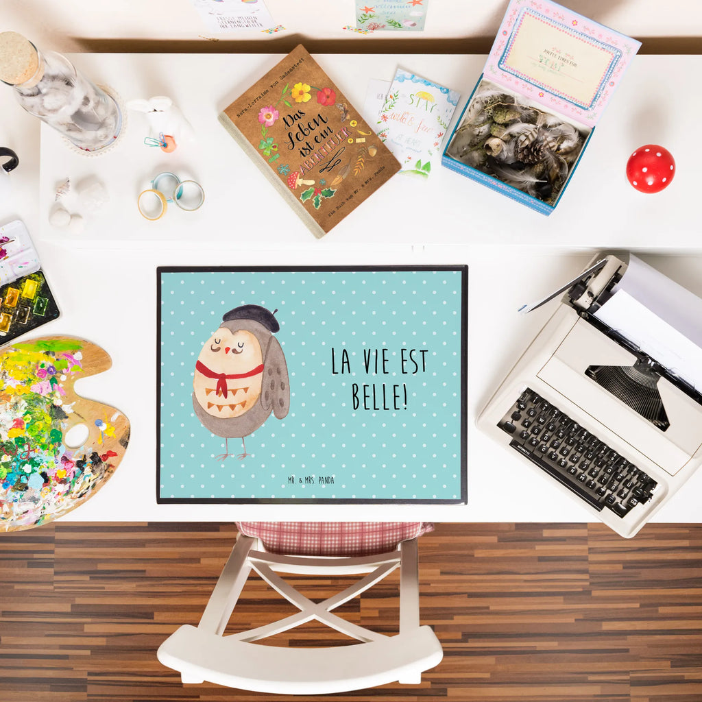 Schreibtischunterlage Eule Französisch Schreibwaren, Büroartikel, Schreibunterlage, Schreibtisch Unterlagen, Bürobedarf, Schreibtischunterlage Groß, Schreibtischauflage, Eule, La vie est belle, Spruch schön, Eulen, Owl, das Leben ist schön, Spruch Französisch, hibou, Frankreich, Eule Deko