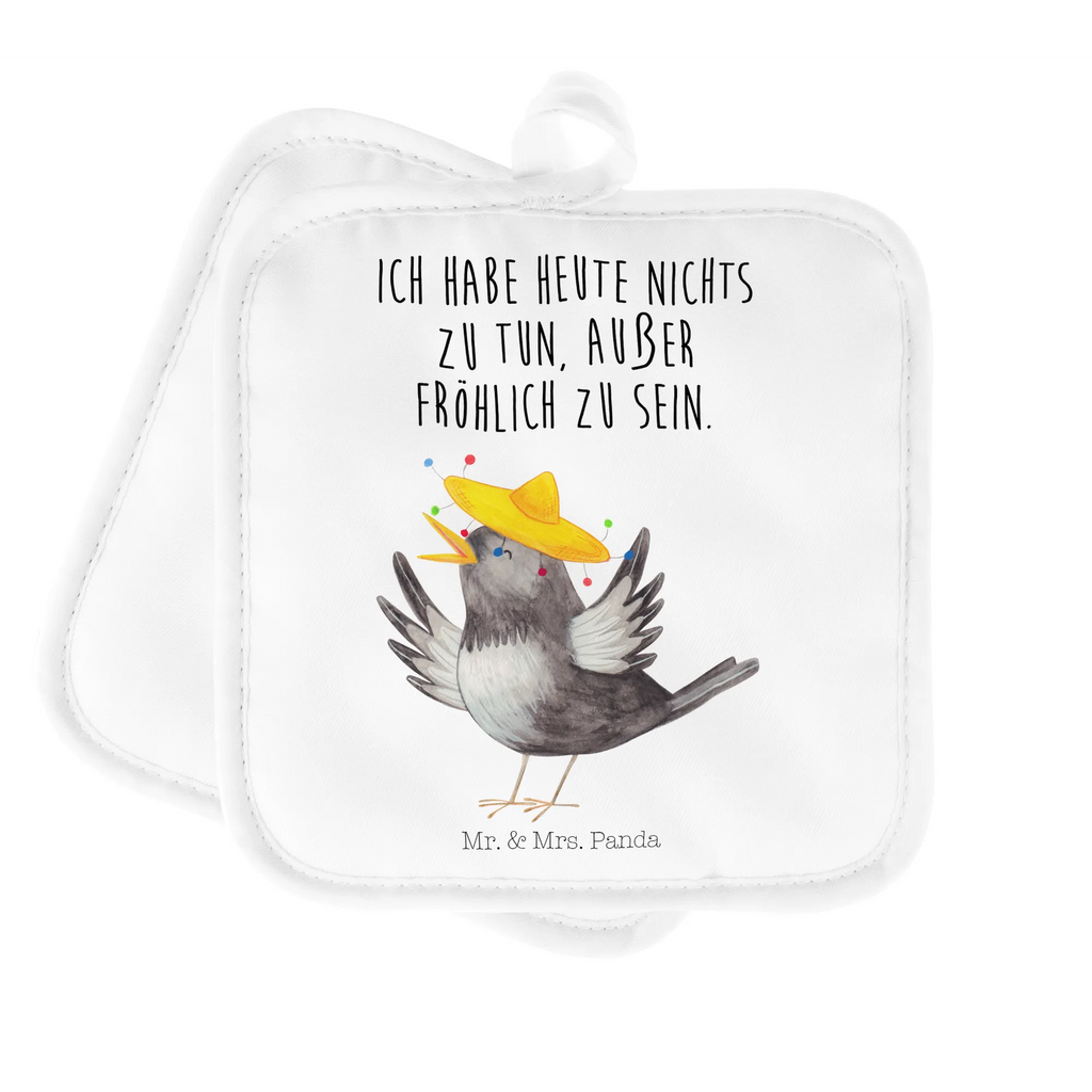 2er Set Topflappen  Rabe Sombrero Topflappen 2er Set, Topflappen, Topflappen Set, topfhalter, Topfuntersetzer, Topflappenset, 2er Set Topflappen, Topfhandschuhe, Tiermotive, Gute Laune, Lustige Sprüche, Tiere, Elster, Vogel, Froh, Vögel, Fröhlich sein, Glück Spruch, Motivation, Spruch Positiv, glücklich sein, Rabe