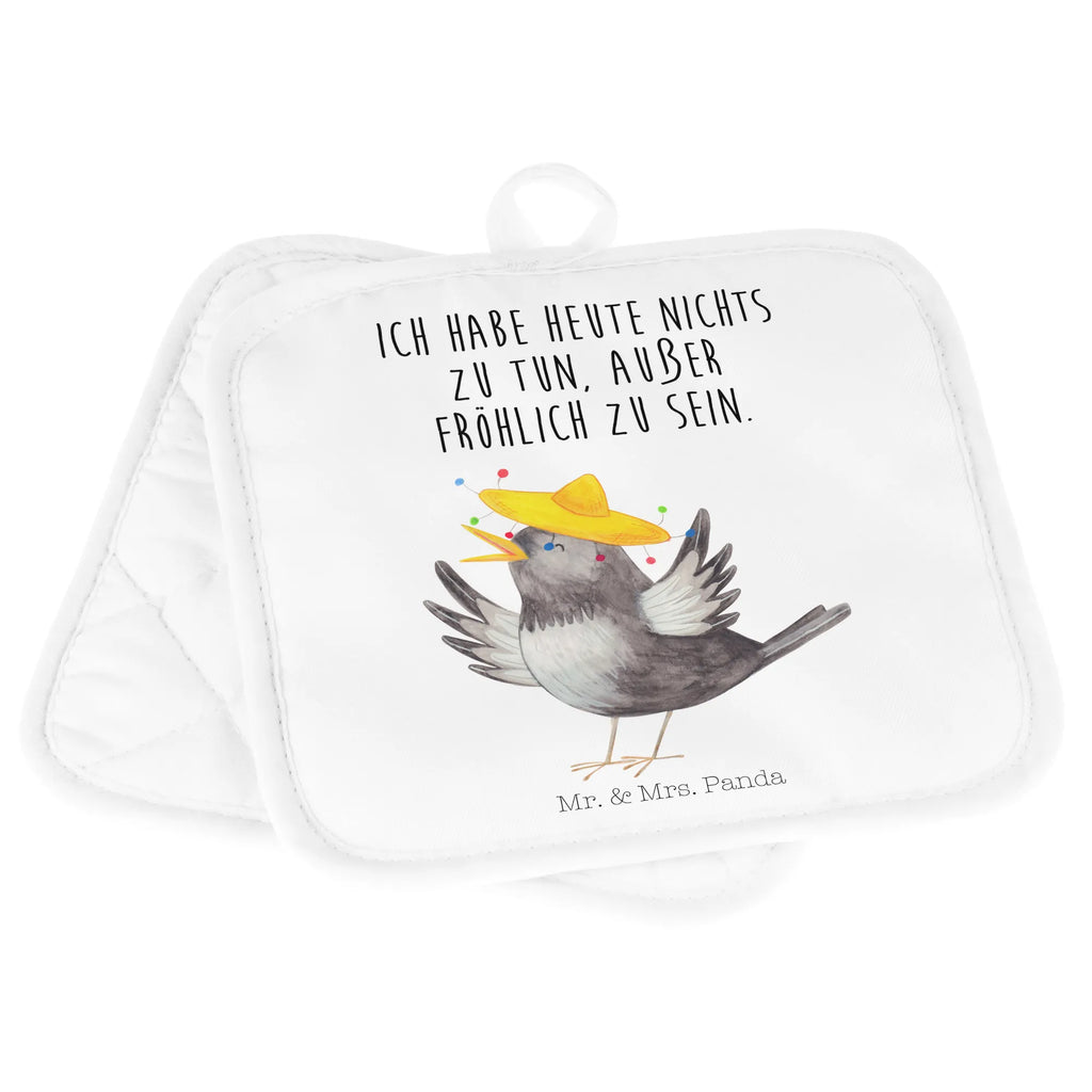 2er Set Topflappen  Rabe Sombrero Topflappen 2er Set, Topflappen, Topflappen Set, topfhalter, Topfuntersetzer, Topflappenset, 2er Set Topflappen, Topfhandschuhe, Tiermotive, Gute Laune, Lustige Sprüche, Tiere, Elster, Vogel, Froh, Vögel, Fröhlich sein, Glück Spruch, Motivation, Spruch Positiv, glücklich sein, Rabe