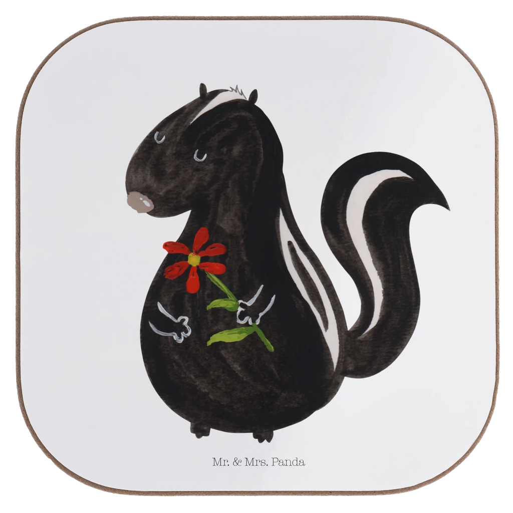 Square coaster skunk flower presents, gift, breakfast, party, Coasters, glass coasters, gifts, Skunk, dreamy, stink, skunk, predator, daydreamer, dreams, stinker, wild animal