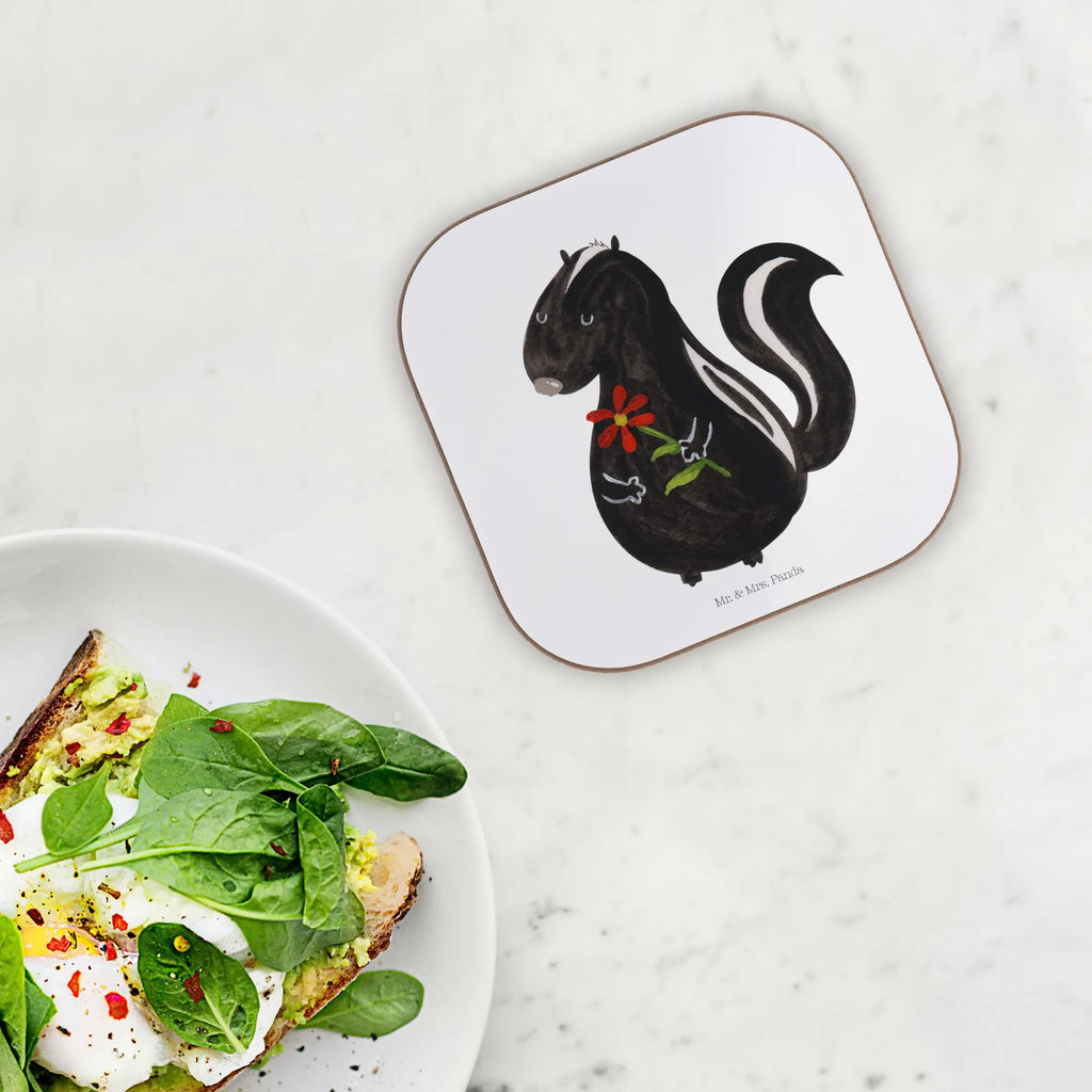 Square coaster skunk flower presents, gift, breakfast, party, Coasters, glass coasters, gifts, Skunk, dreamy, stink, skunk, predator, daydreamer, dreams, stinker, wild animal