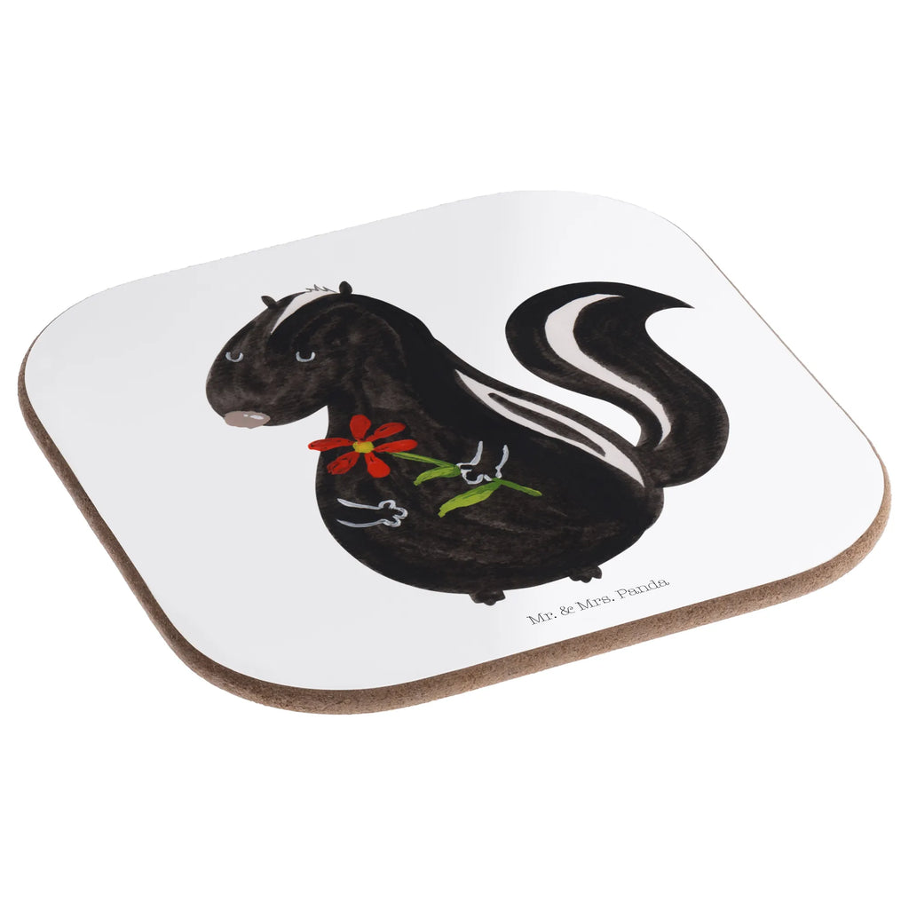 Square coaster skunk flower presents, gift, breakfast, party, Coasters, glass coasters, gifts, Skunk, dreamy, stink, skunk, predator, daydreamer, dreams, stinker, wild animal