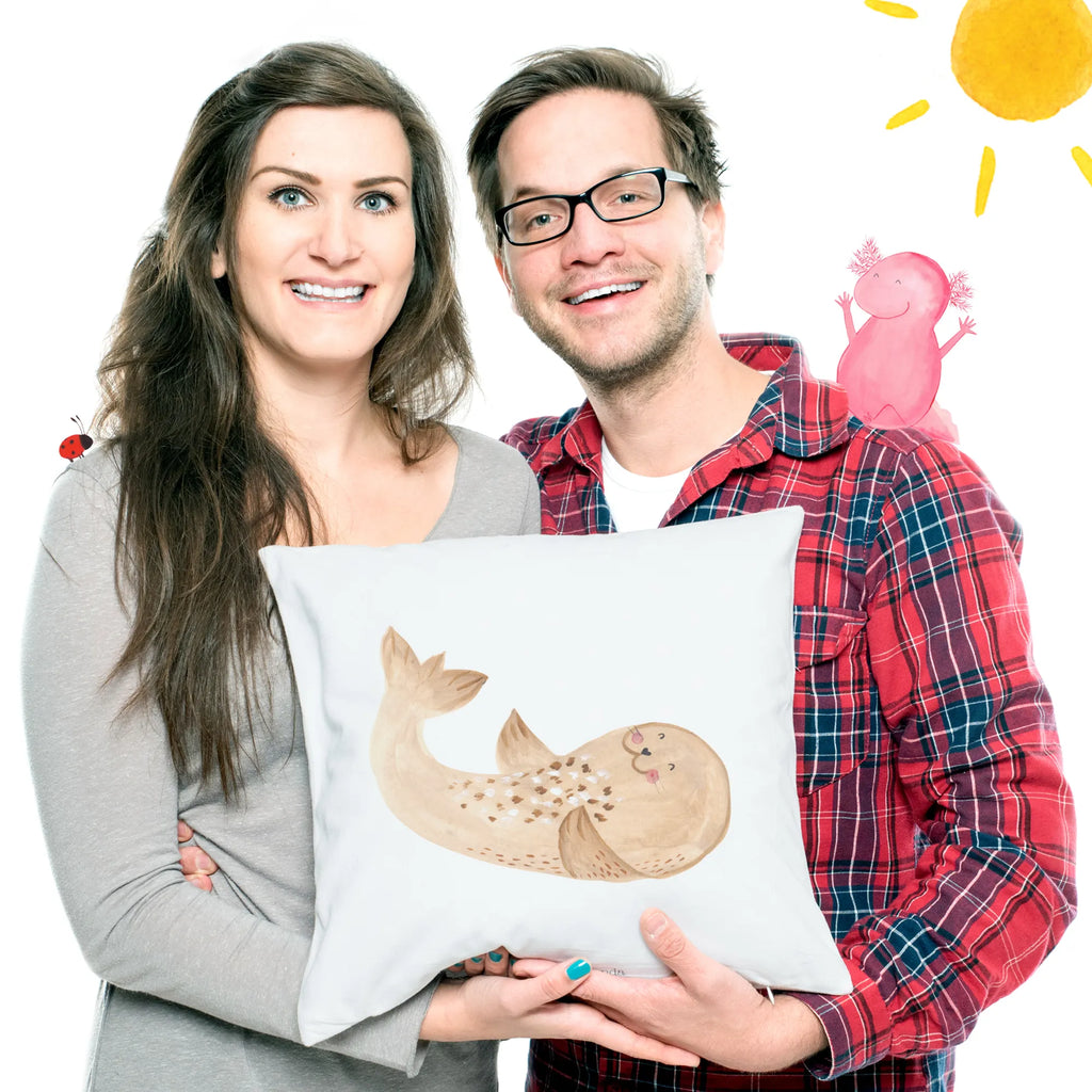 Cushion seal Lay couch, pad, 40x40, pillow case, Pillow, cushion, settee, sofa, soft, bedroom, pillows, fluffy, bed, 40 x 40, small animals, cute, funny, cute animal motives, hand drawn, small world, funny sayings, good mood, happy, gifts, gift ideas, special gifts, animal lover, card, Seal, North Sea, beach, joy, laughter, seals, seal, Baltic Sea, sea animal