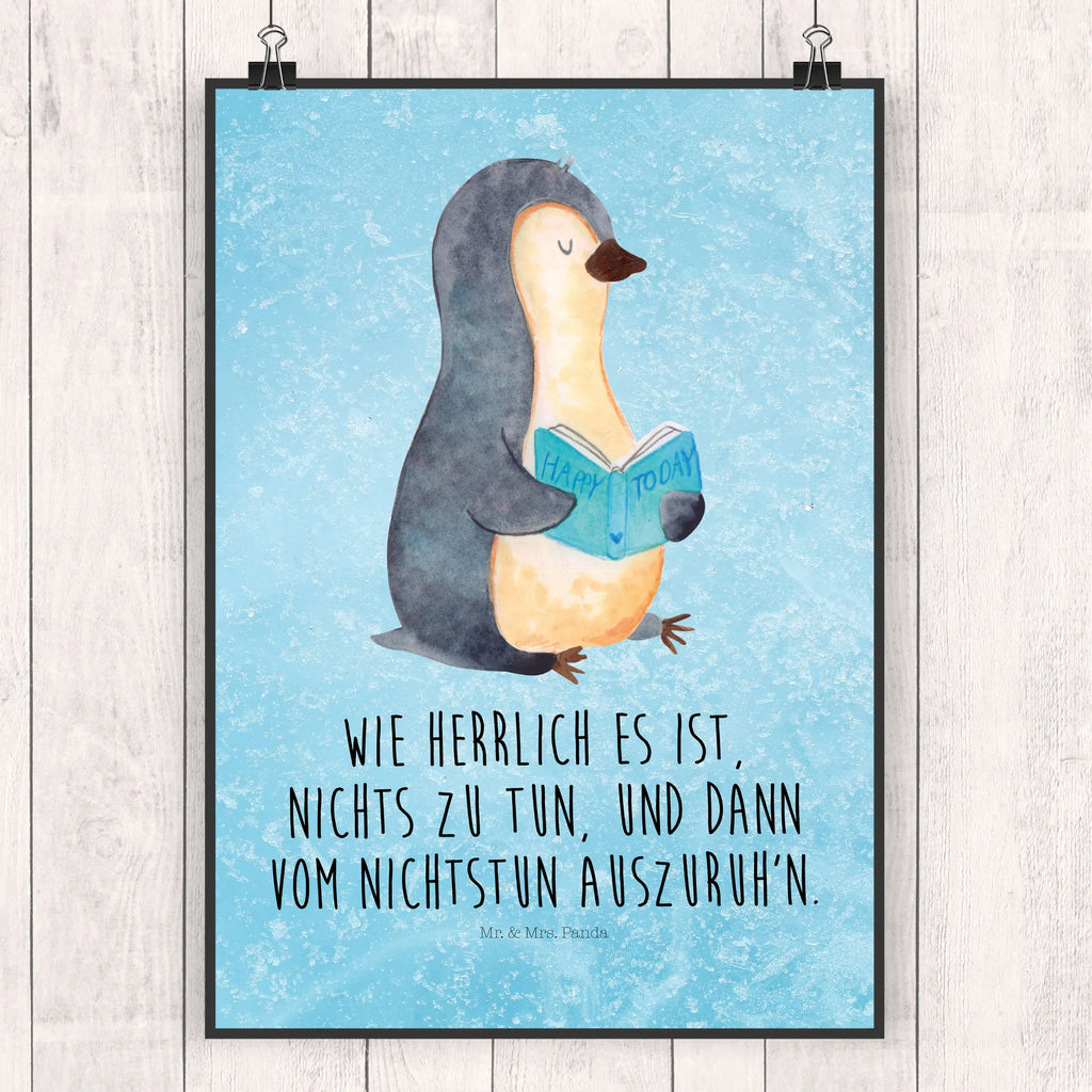 Poster Penguin A book Wandposter, Handgemaltes Poster, Wanddeko Bild, Mr. & Mrs. Panda Poster, Designposter, Wanddekoration, Küchenposter, Wanddeko, Kunstdruck, Bild, Posterdruck, Raumdekoration, Poster, Kinderposter, Pinguin, Ferien, Faulenzen, Urlaub, Buch, Freizeit, Pinguine, Lesen, Nichtstun, Bücherwurm