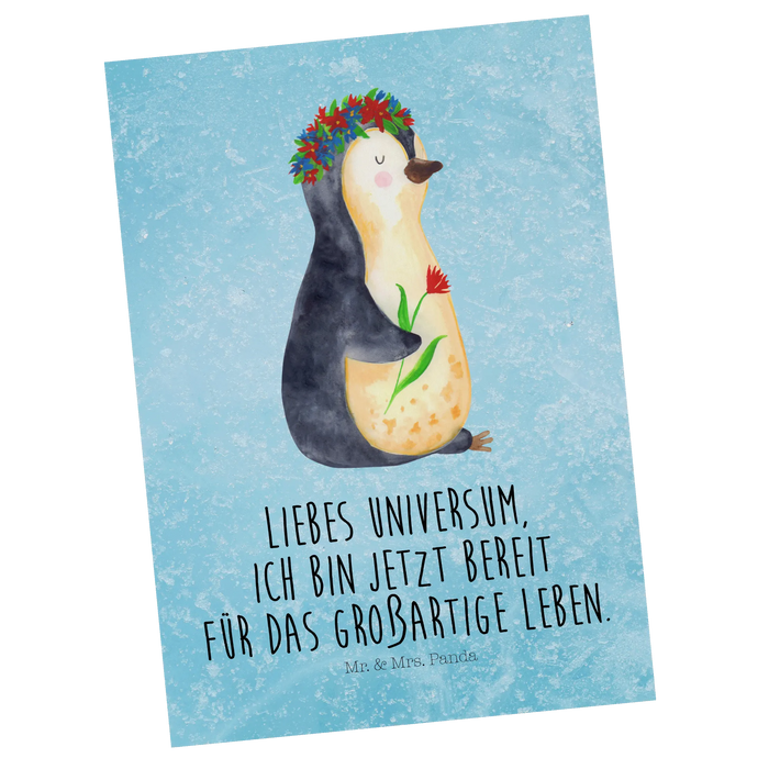 Postkarte Pinguin Blumen
