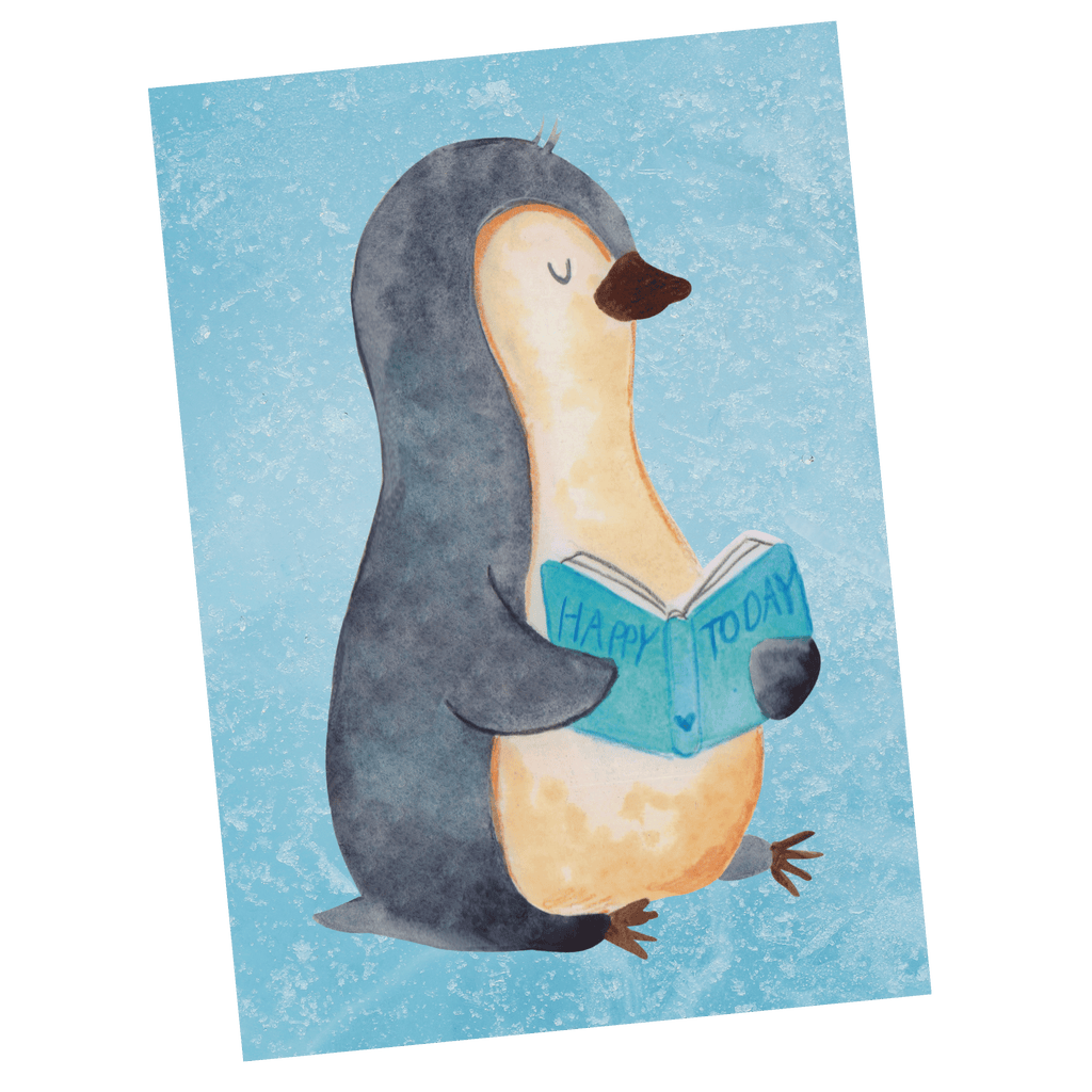 Postkarte Pinguin Buch Geschenkkarte, Grußkarte, Karte, Einladung, Ansichtskarte, Geburtstagskarte, Einladungskarte, Dankeskarte, Pinguin, Pinguine, Buch, Lesen, Bücherwurm, Nichtstun, Faulenzen, Ferien, Urlaub, Freizeit