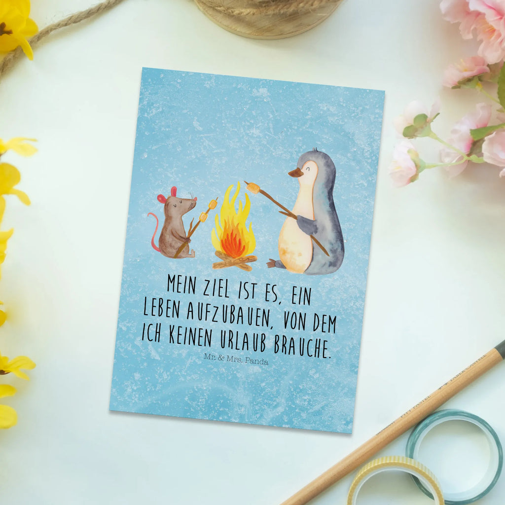 Postcard Penguin campfire North Pole, Penguins, fire, penguins, new start, work, campfire, life motivation, life motto, everyday office life, mouse
