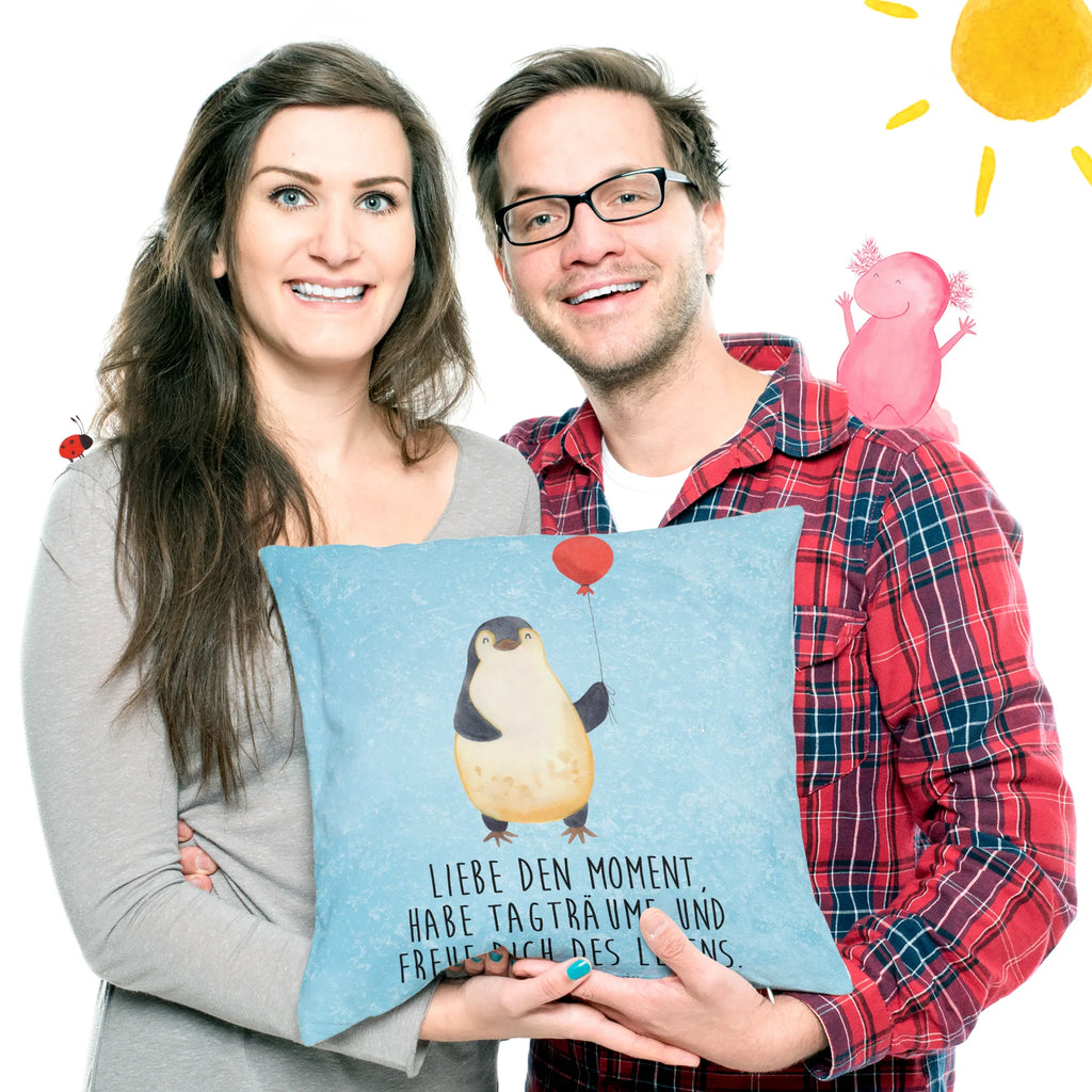 Cushion Penguin balloon pillows, bedroom, Pillow, pillow case, pad, fluffy, cushion, settee, sofa, soft, couch, 40x40, bed, 40 x 40, Penguin, North Pole, Winter, Penguins, new start, penguins, balloon, best friend, happiness, gift girlfriend, love, daydreams, new life, love of life, motivation, gift idea