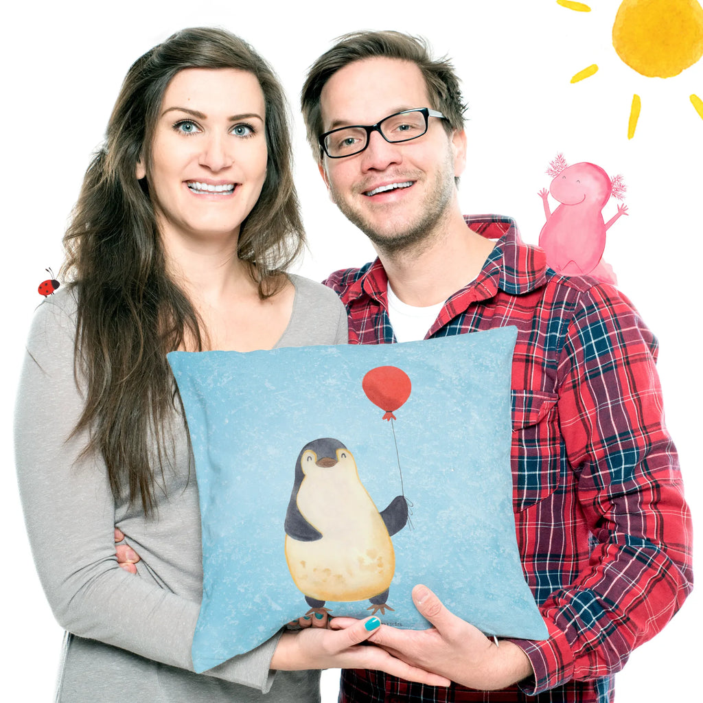 Cushion Penguin balloon pillows, bedroom, Pillow, pillow case, pad, fluffy, cushion, settee, sofa, soft, couch, 40x40, bed, 40 x 40, Penguin, North Pole, Winter, Penguins, new start, penguins, balloon, best friend, happiness, gift girlfriend, love, daydreams, new life, love of life, motivation, gift idea