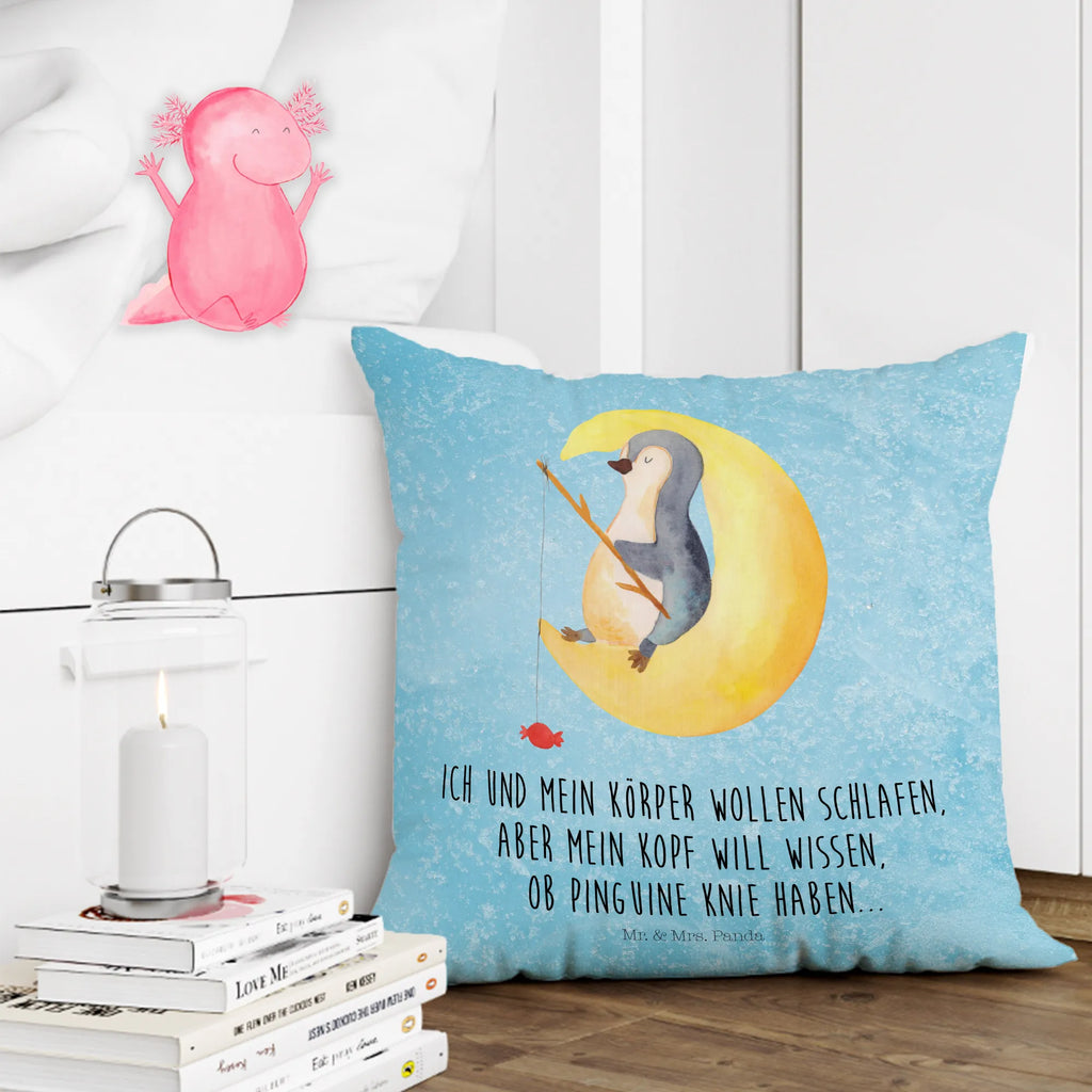 Cushion Penguin moon sofa, cushion, fluffy, bed, pillow case, bedroom, 40x40, couch, soft, 40 x 40, pillows, pad, settee, Pillow, Penguin, North Pole, Winter, Penguins, insomnia, guest room, sleep, night's rest, saying, penguins, falling asleep