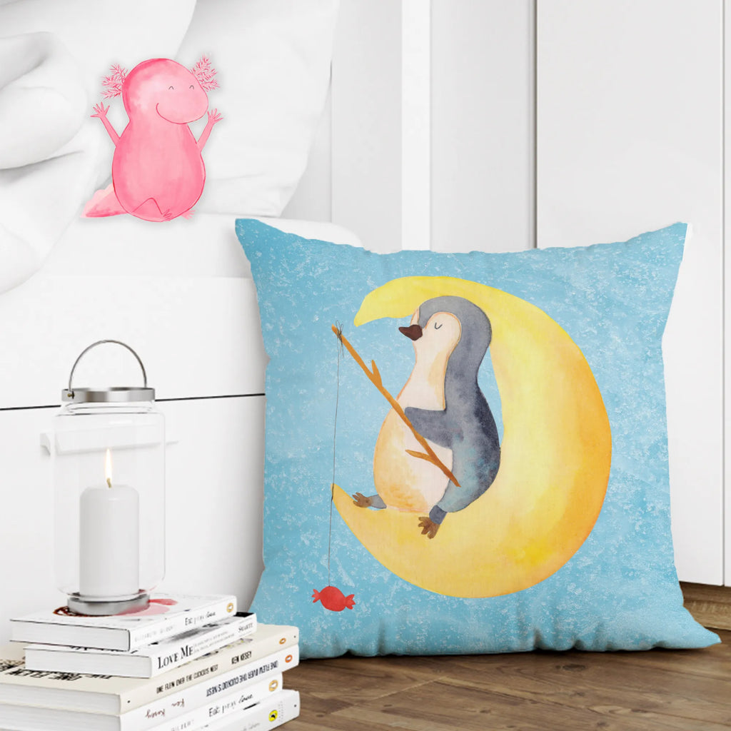 Cushion Penguin moon sofa, cushion, fluffy, bed, pillow case, bedroom, 40x40, couch, soft, 40 x 40, pillows, pad, settee, Pillow, Penguin, North Pole, Winter, Penguins, insomnia, guest room, sleep, night's rest, saying, penguins, falling asleep