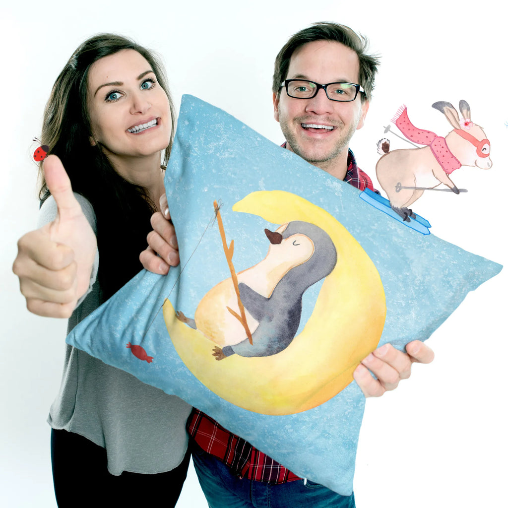 Cushion Penguin moon sofa, cushion, fluffy, bed, pillow case, bedroom, 40x40, couch, soft, 40 x 40, pillows, pad, settee, Pillow, Penguin, North Pole, Winter, Penguins, insomnia, guest room, sleep, night's rest, saying, penguins, falling asleep