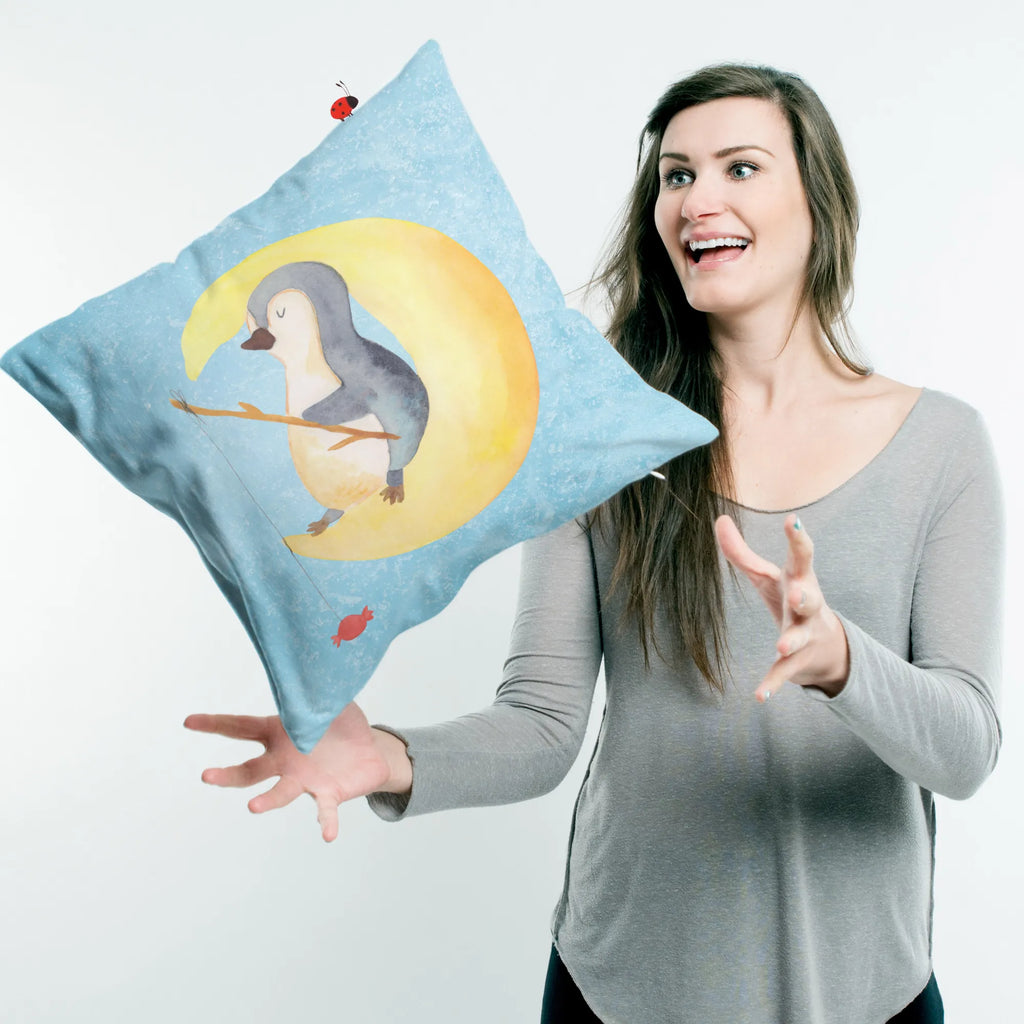 Cushion Penguin moon sofa, cushion, fluffy, bed, pillow case, bedroom, 40x40, couch, soft, 40 x 40, pillows, pad, settee, Pillow, Penguin, North Pole, Winter, Penguins, insomnia, guest room, sleep, night's rest, saying, penguins, falling asleep