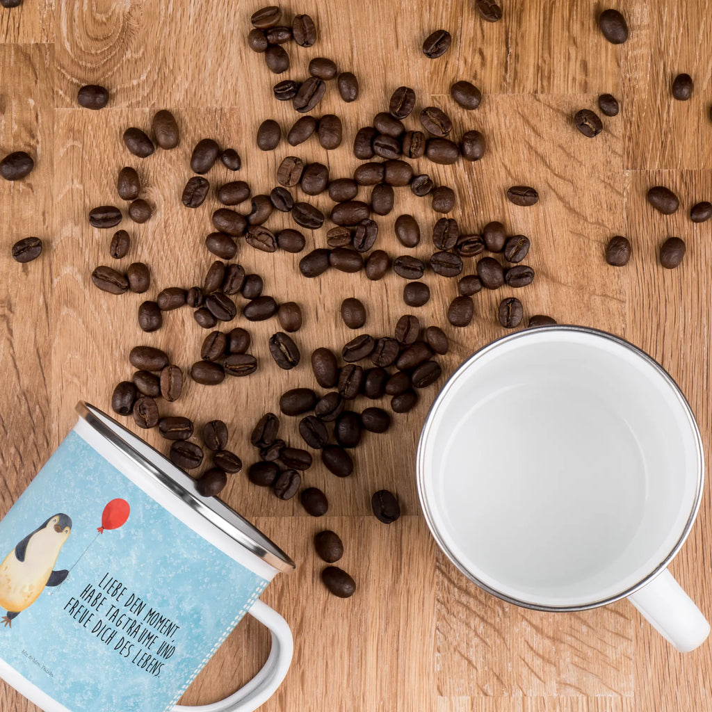 Enamel camping mug Penguin balloon Tasse, blechbecher, Campingtasse, wandertasse, Blechtasse, Emaille Becher, Metalltasse, Becher, emaillebecher, Tasse Emaille, metallbecher, Emaille Tasse, Teetasse, Emailletasse, becher emaille, Kaffeebecher, Campingbecher, wanderbecher, Trinkbecher, Teebecher, Kaffeetasse, reisetasse, Reisebecher, Pott, Pinguin, Geschenkidee, Motivation, Lebenslust, Glück, Geschenk Freundin, Pinguine, Neustart, Liebe, Luftballon, Neues Leben, Tagträume, Beste Freundin