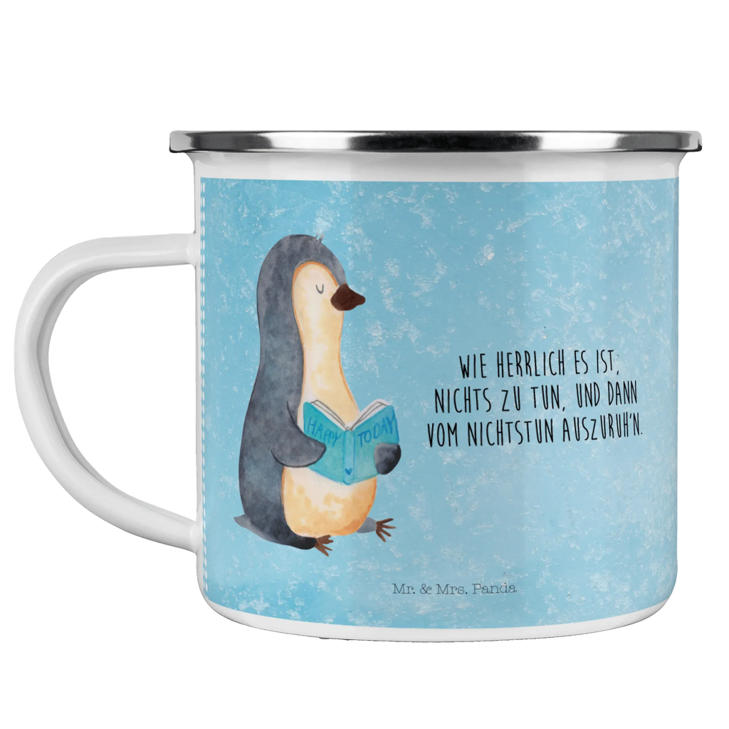 Camping Emaille Tasse Pinguin Buch Metalltasse, Tasse, wanderbecher, Kaffeebecher, wandertasse, Emaille Becher, reisetasse, Campingbecher, Campingtasse, Blechtasse, Tasse Emaille, Emailletasse, Teebecher, Reisebecher, Trinkbecher, Teetasse, blechbecher, metallbecher, Becher, emaillebecher, Pott, becher emaille, Kaffeetasse, Emaille Tasse, Pinguin, Lesen, Ferien, Urlaub, Freizeit, Faulenzen, Bücherwurm, Buch, Nichtstun, Pinguine