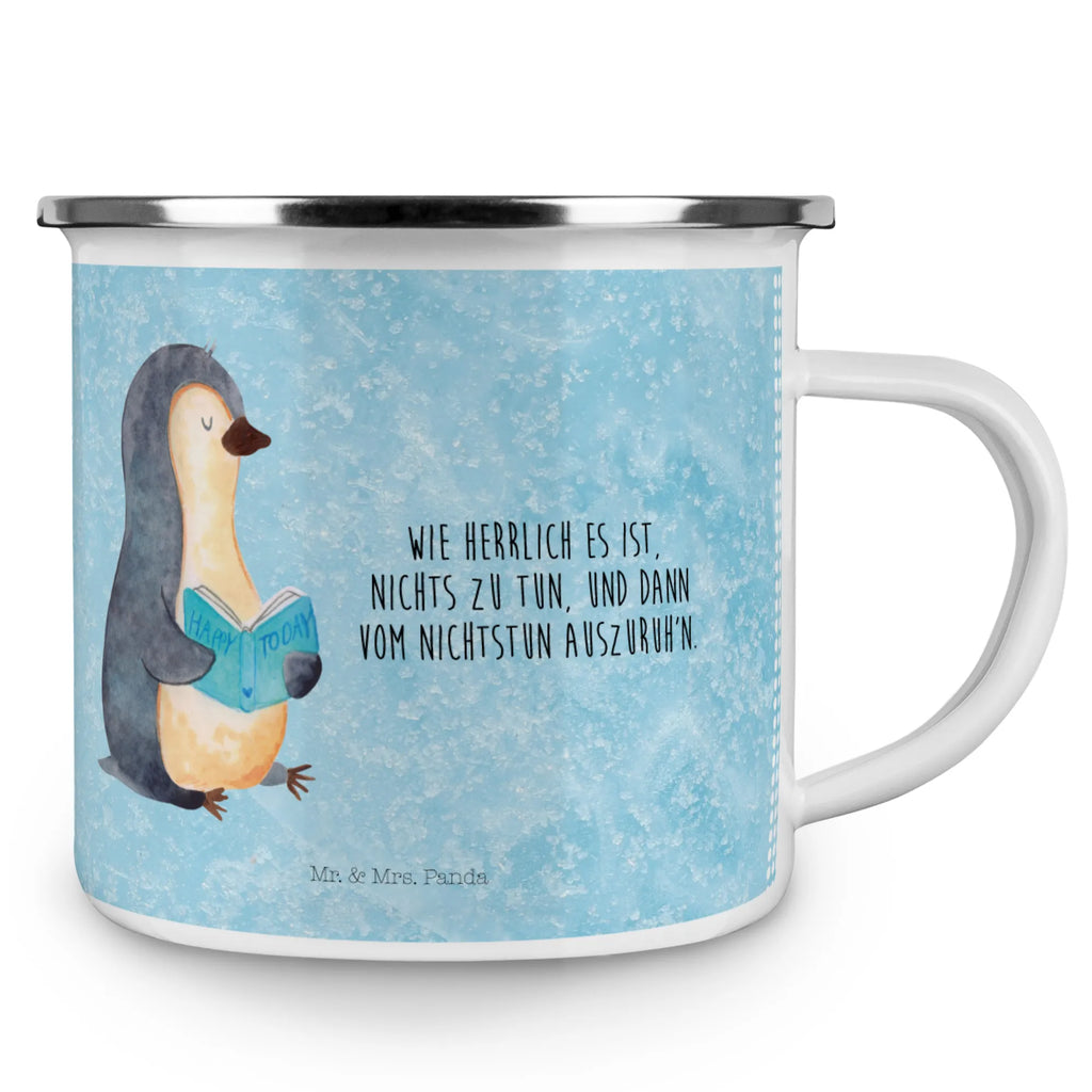 Camping Emaille Tasse Pinguin Buch Metalltasse, Tasse, wanderbecher, Kaffeebecher, wandertasse, Emaille Becher, reisetasse, Campingbecher, Campingtasse, Blechtasse, Tasse Emaille, Emailletasse, Teebecher, Reisebecher, Trinkbecher, Teetasse, blechbecher, metallbecher, Becher, emaillebecher, Pott, becher emaille, Kaffeetasse, Emaille Tasse, Pinguin, Lesen, Ferien, Urlaub, Freizeit, Faulenzen, Bücherwurm, Buch, Nichtstun, Pinguine