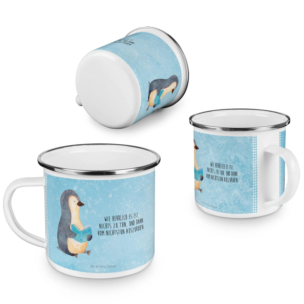 Camping Emaille Tasse Pinguin Buch Metalltasse, Tasse, wanderbecher, Kaffeebecher, wandertasse, Emaille Becher, reisetasse, Campingbecher, Campingtasse, Blechtasse, Tasse Emaille, Emailletasse, Teebecher, Reisebecher, Trinkbecher, Teetasse, blechbecher, metallbecher, Becher, emaillebecher, Pott, becher emaille, Kaffeetasse, Emaille Tasse, Pinguin, Lesen, Ferien, Urlaub, Freizeit, Faulenzen, Bücherwurm, Buch, Nichtstun, Pinguine