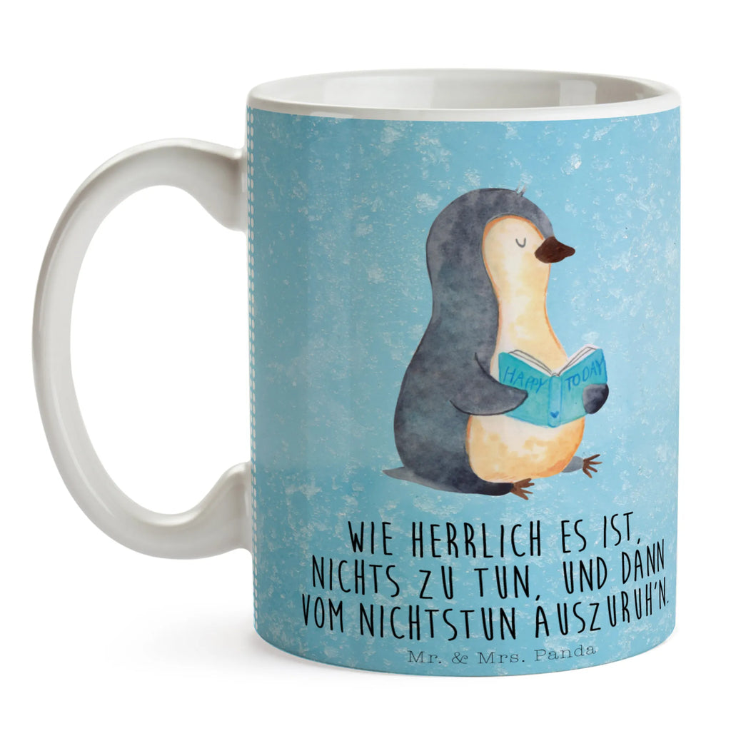 Tasse Pinguin Buch Teetasse, Porzellantasse, Keramiktasse, Geschenktasse, Tasse mit Zitaten, Kaffeetasse, Tasse, Bürotasse, Tasse mit Motiven, Pinguin, Bücherwurm, Lesen, Ferien, Freizeit, Nichtstun, Buch, Urlaub, Pinguine, Faulenzen