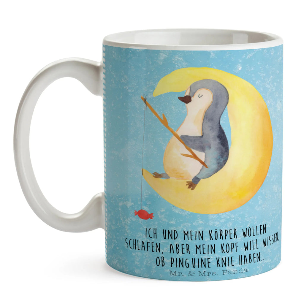 Mug Penguin moon Keramiktasse, Geschenktasse, Tasse, Bürotasse, Teetasse, Tasse mit Zitaten, Tasse mit Motiven, Kaffeetasse, Porzellantasse, Pinguin, Schlafstörungen, Nachtruhe, Gästezimmer, Schlafzimmer, schlafen, Spruch, Pinguine, Einschlafen
