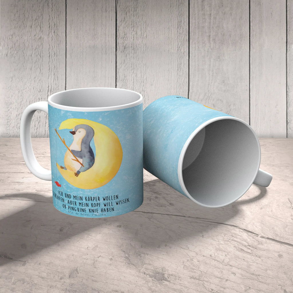 Mug Penguin moon Keramiktasse, Geschenktasse, Tasse, Bürotasse, Teetasse, Tasse mit Zitaten, Tasse mit Motiven, Kaffeetasse, Porzellantasse, Pinguin, Schlafstörungen, Nachtruhe, Gästezimmer, Schlafzimmer, schlafen, Spruch, Pinguine, Einschlafen