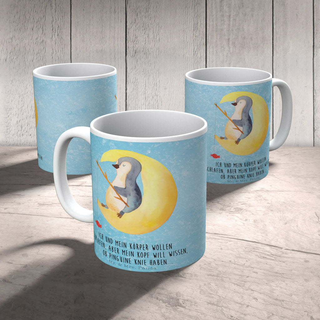 Mug Penguin moon Keramiktasse, Geschenktasse, Tasse, Bürotasse, Teetasse, Tasse mit Zitaten, Tasse mit Motiven, Kaffeetasse, Porzellantasse, Pinguin, Schlafstörungen, Nachtruhe, Gästezimmer, Schlafzimmer, schlafen, Spruch, Pinguine, Einschlafen