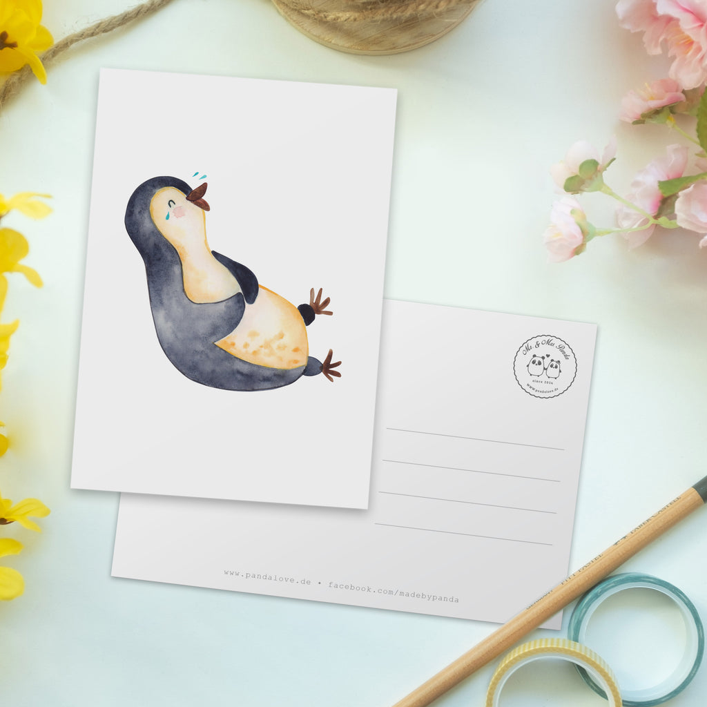 Postkarte Pinguin lachend Geschenkkarte, Grußkarte, Karte, Einladung, Ansichtskarte, Geburtstagskarte, Einladungskarte, Dankeskarte, Pinguin, Pinguine, lustiger Spruch, Optimismus, Fröhlich, Lachen, Humor, Fröhlichkeit