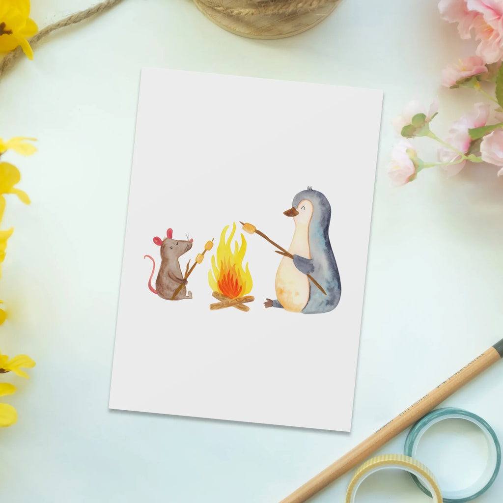 Postcard Penguin campfire North Pole, Penguins, fire, penguins, new start, work, campfire, life motivation, life motto, everyday office life, mouse