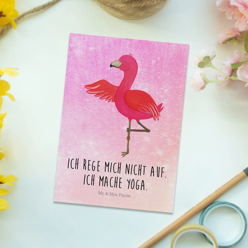 Pocztówka Flamingo joga einzelkarte, Fotokarte, Postkarten, Kunstkarten, Designkarte, Postkarte, spruchkarte, Grußkarte, Motivkarte, bildkarte, Ansichtskarten, kunstkarte, Ansichtskarte, Flamingo, Aufregen, Yoga-Übung, Namaste, Vogel, Ärger, Achtsamkeit, Tiefenentspannung, Entspannung, Yoga