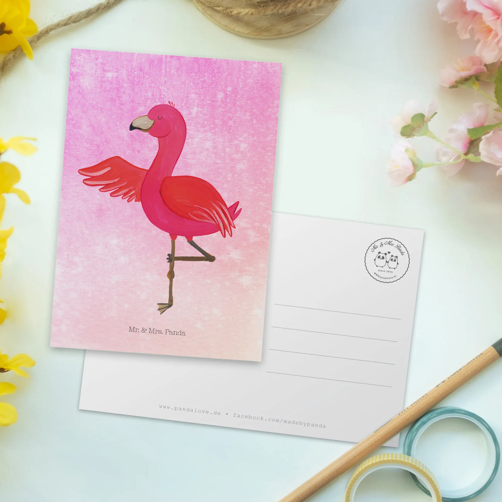Pocztówka Flamingo joga einzelkarte, Fotokarte, Postkarten, Kunstkarten, Designkarte, Postkarte, spruchkarte, Grußkarte, Motivkarte, bildkarte, Ansichtskarten, kunstkarte, Ansichtskarte, Flamingo, Aufregen, Yoga-Übung, Namaste, Vogel, Ärger, Achtsamkeit, Tiefenentspannung, Entspannung, Yoga