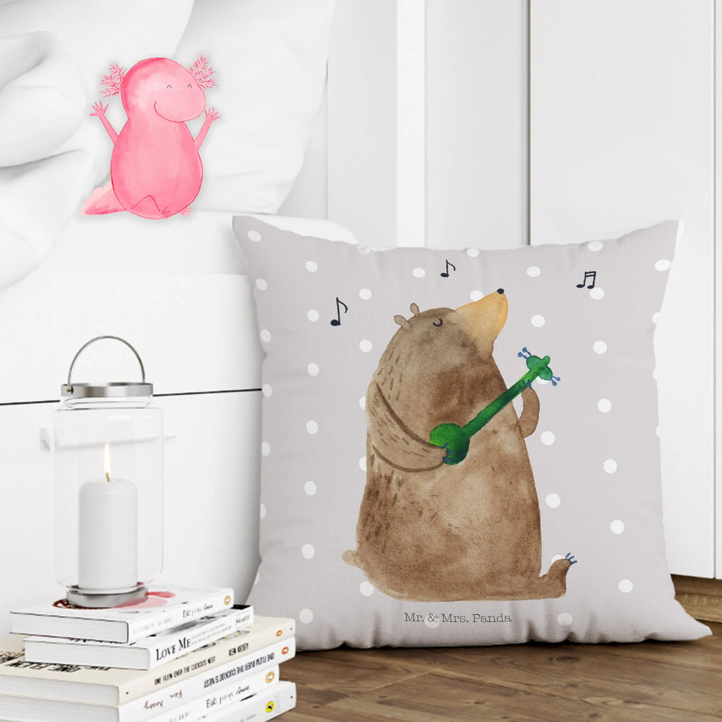 Cushion bear guitar 40 x 40, settee, Pillow, couch, sofa, fluffy, soft, pad, pillow case, pillows, cushion, 40x40, bed, bedroom, bear, teddy, teddy bear, cuddly toy