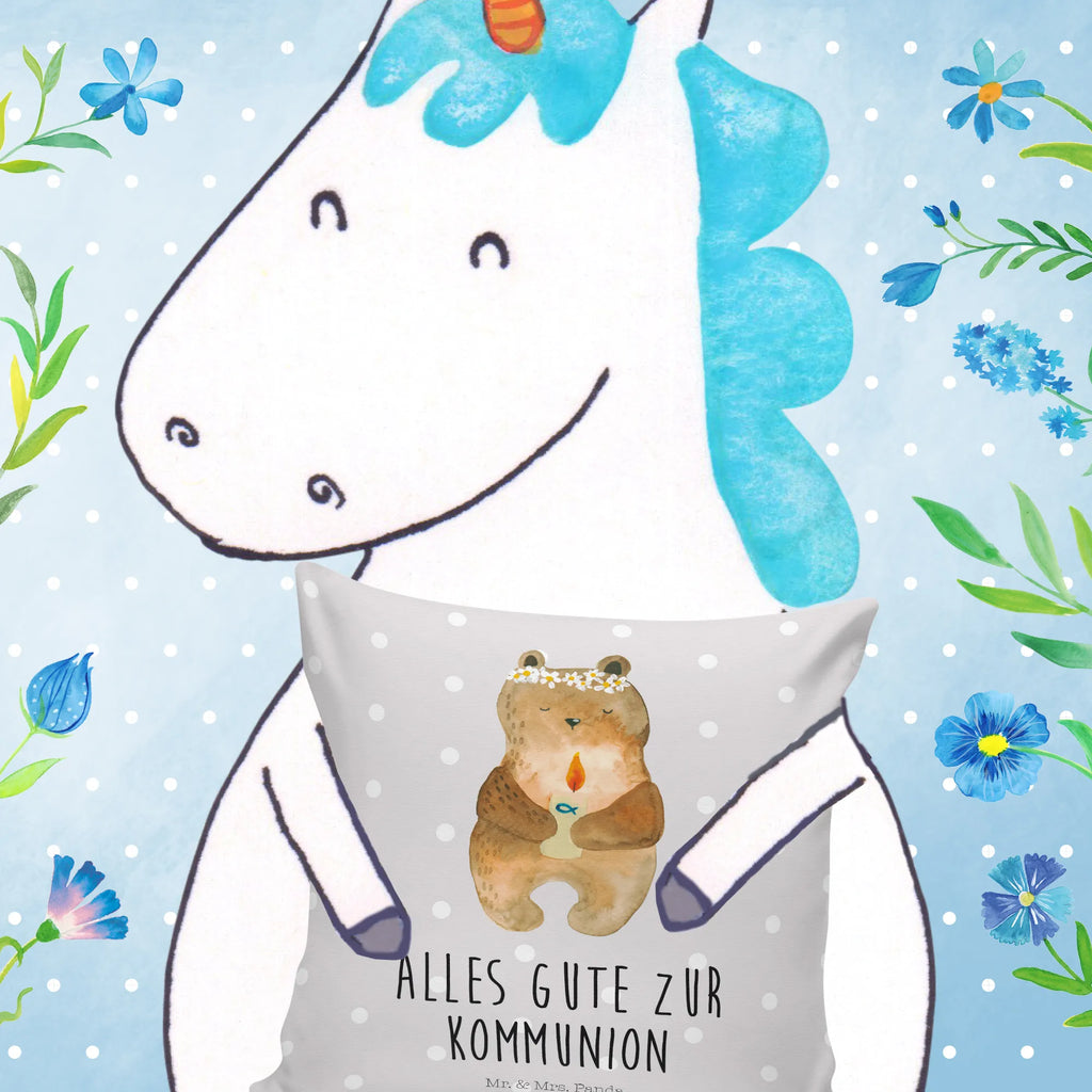 Cushion bear communion pillow case, sofa, 40x40, couch, pillows, soft, fluffy, bed, pad, settee, 40 x 40, Pillow, cushion, bedroom, bear, teddy, teddy bear, cuddly toy, catholic, communion, God's blessing, baptismal candle