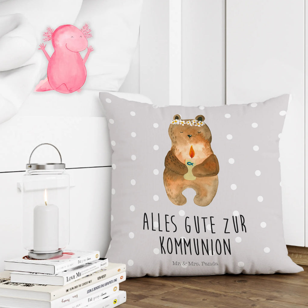 Cushion bear communion pillow case, sofa, 40x40, couch, pillows, soft, fluffy, bed, pad, settee, 40 x 40, Pillow, cushion, bedroom, bear, teddy, teddy bear, cuddly toy, catholic, communion, God's blessing, baptismal candle