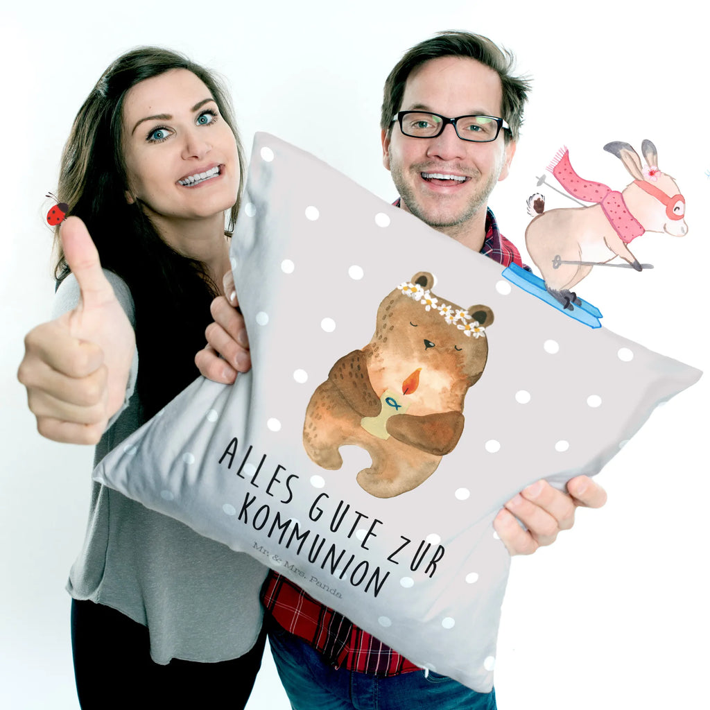 Cushion bear communion pillow case, sofa, 40x40, couch, pillows, soft, fluffy, bed, pad, settee, 40 x 40, Pillow, cushion, bedroom, bear, teddy, teddy bear, cuddly toy, catholic, communion, God's blessing, baptismal candle