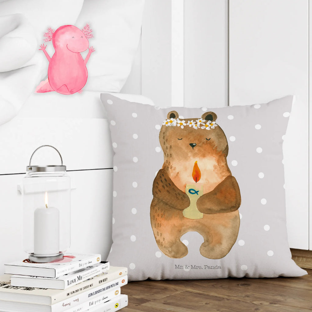 Cushion bear communion pillow case, sofa, 40x40, couch, pillows, soft, fluffy, bed, pad, settee, 40 x 40, Pillow, cushion, bedroom, bear, teddy, teddy bear, cuddly toy, catholic, communion, God's blessing, baptismal candle
