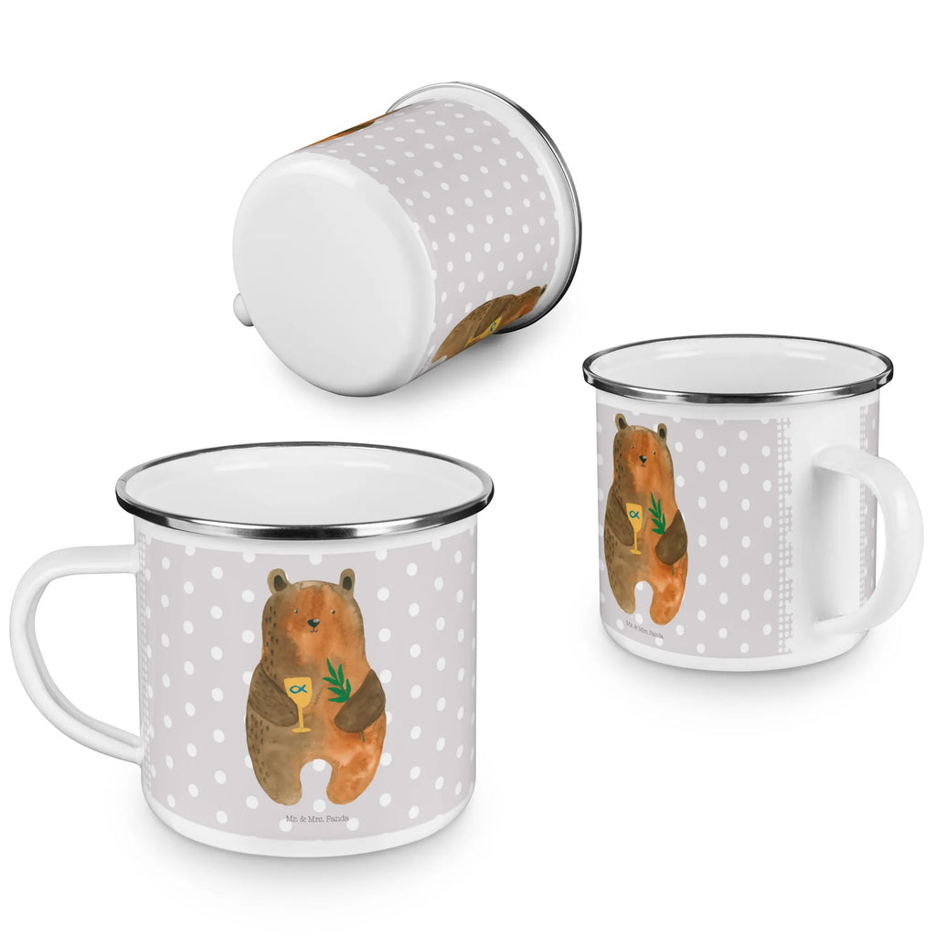 Enamel camping mug bear confirmation Pott, wandertasse, Campingtasse, emaillebecher, Becher, Reisebecher, metallbecher, Emaille Becher, Blechtasse, wanderbecher, Teebecher, Teetasse, reisetasse, Campingbecher, blechbecher, Emaille Tasse, Tasse Emaille, Trinkbecher, Kaffeebecher, Metalltasse, Kaffeetasse, becher emaille, Tasse, Emailletasse, Teddy, Bär, Teddybär, Gottesdienst, Konfirmation, Evangelisch, Kirche
